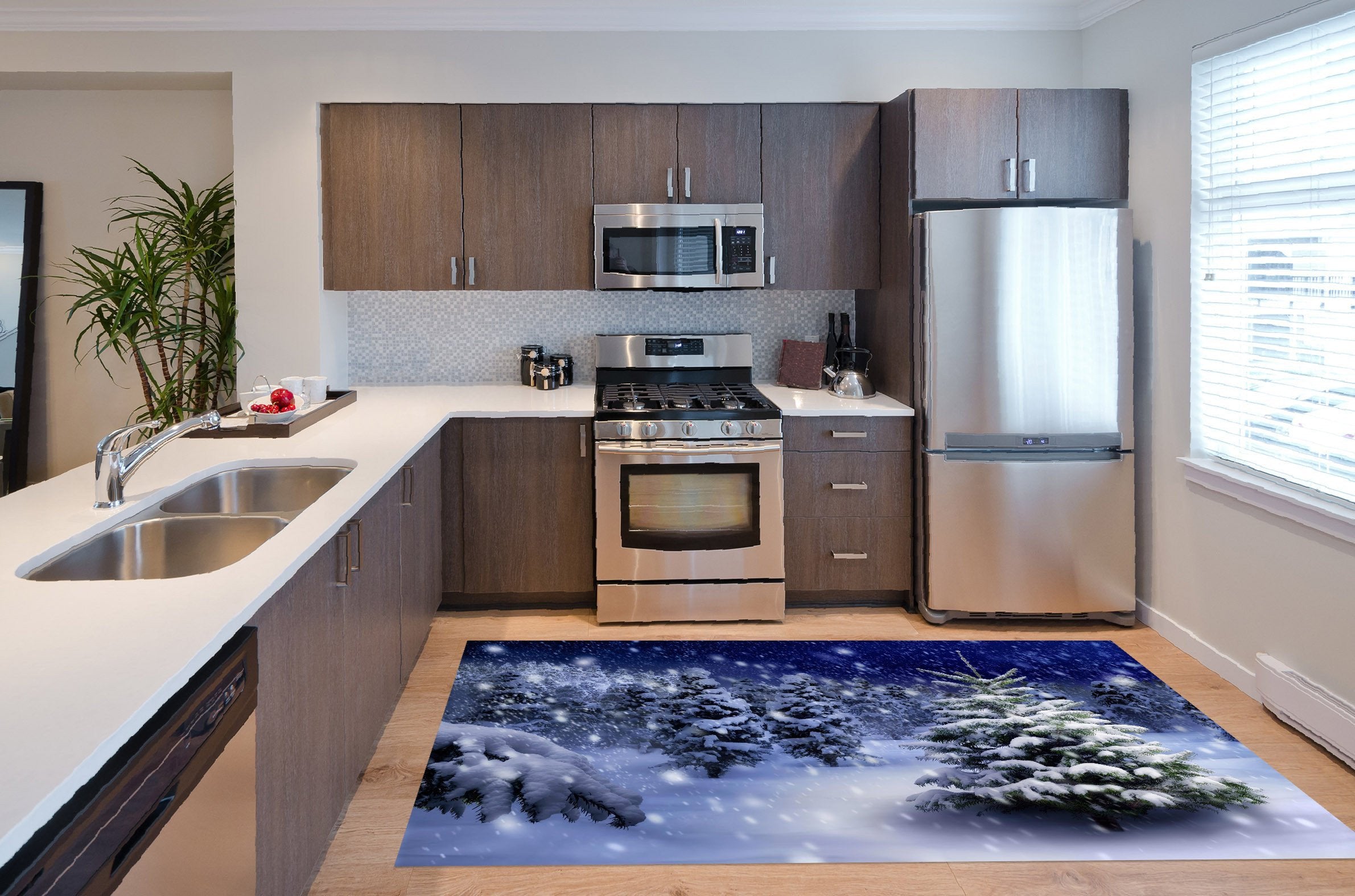 3D Snowing Forest 642 Kitchen Mat Floor Mural Wallpaper AJ Wallpaper 