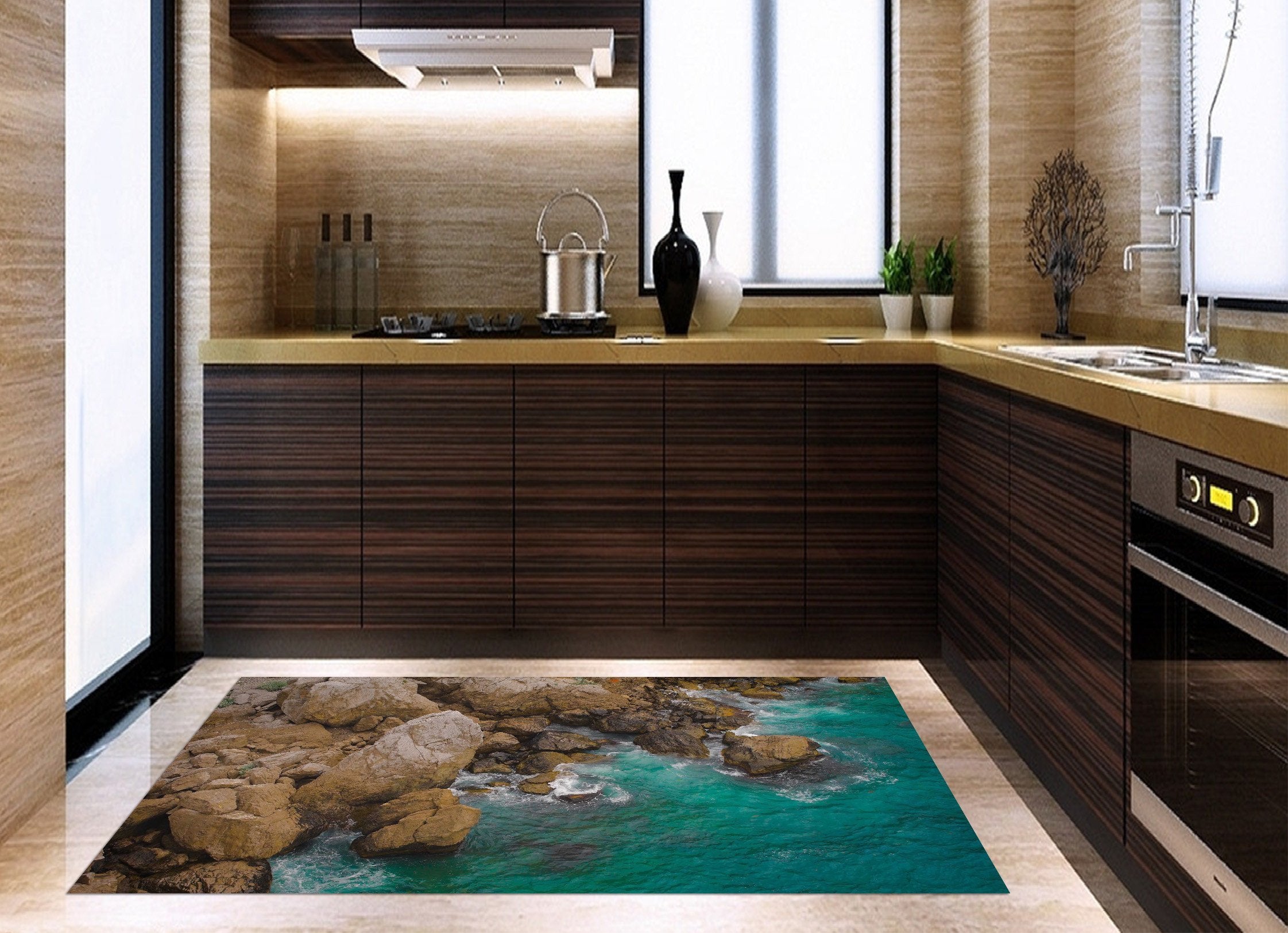 3D Sea Stones Coast Kitchen Mat Floor Mural Wallpaper AJ Wallpaper 
