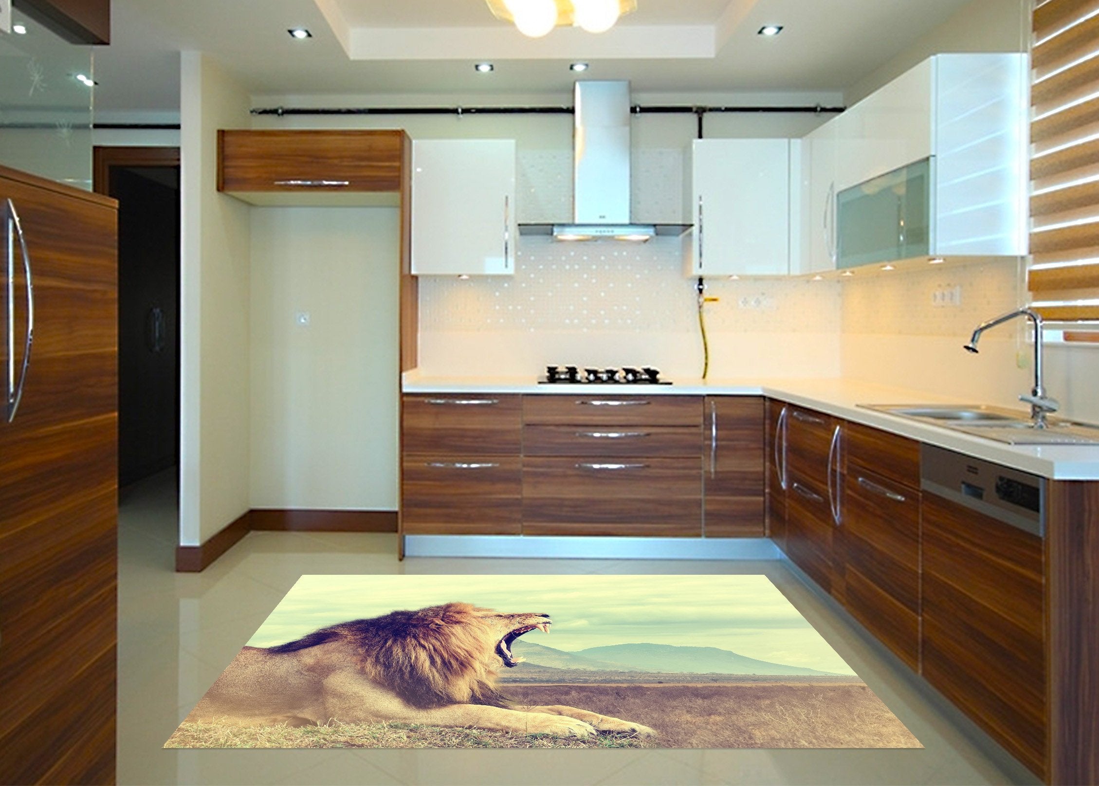 3D Yawned Lion 635 Kitchen Mat Floor Mural Wallpaper AJ Wallpaper 