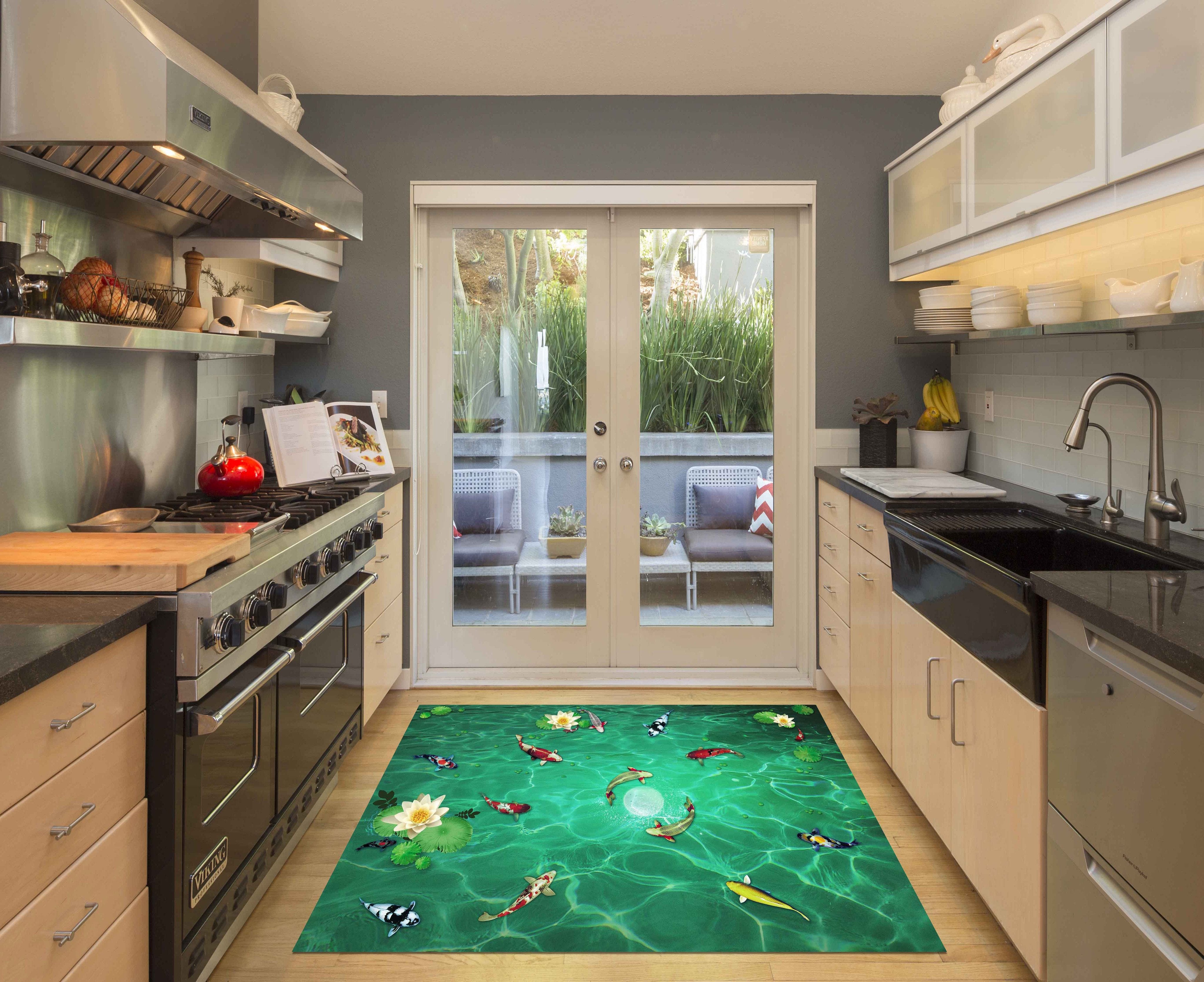 3D Fish Pond Moon Kitchen Mat Floor Mural Wallpaper AJ Wallpaper 