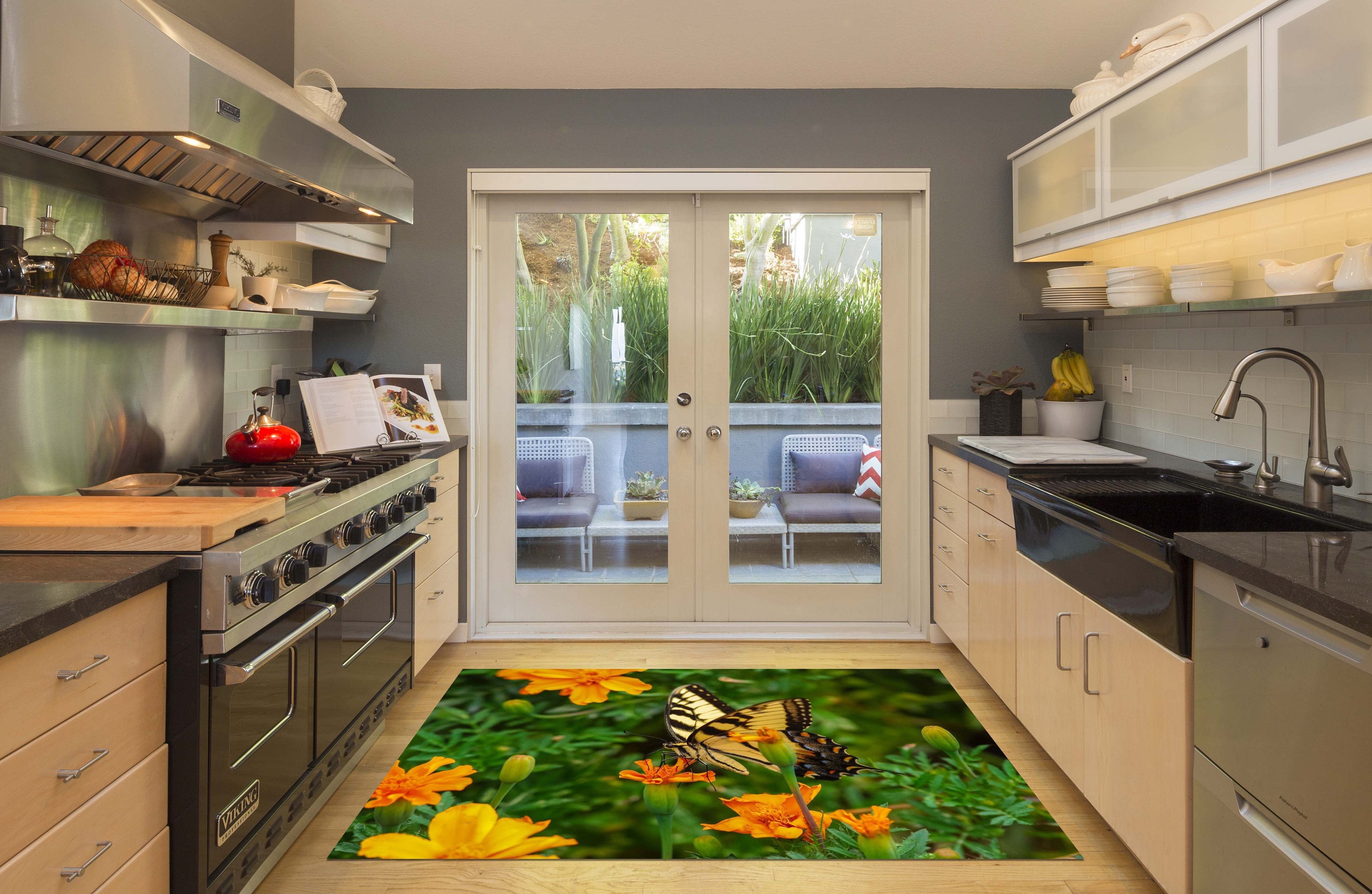 3D Flowers Butterflies 647 Kitchen Mat Floor Mural Wallpaper AJ Wallpaper 