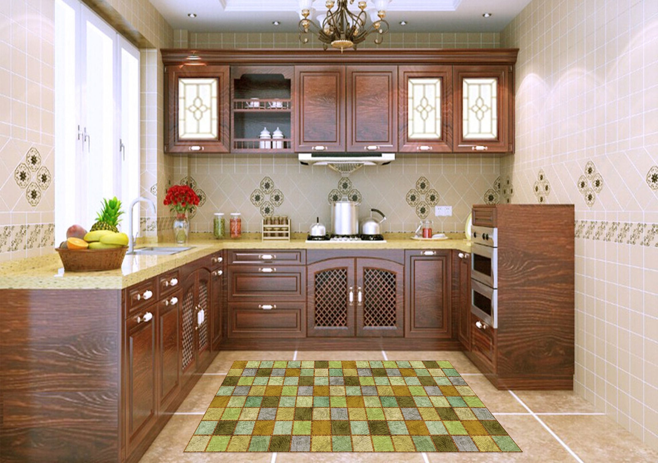 3D Color Squares Kitchen Mat Floor Mural Wallpaper AJ Wallpaper 