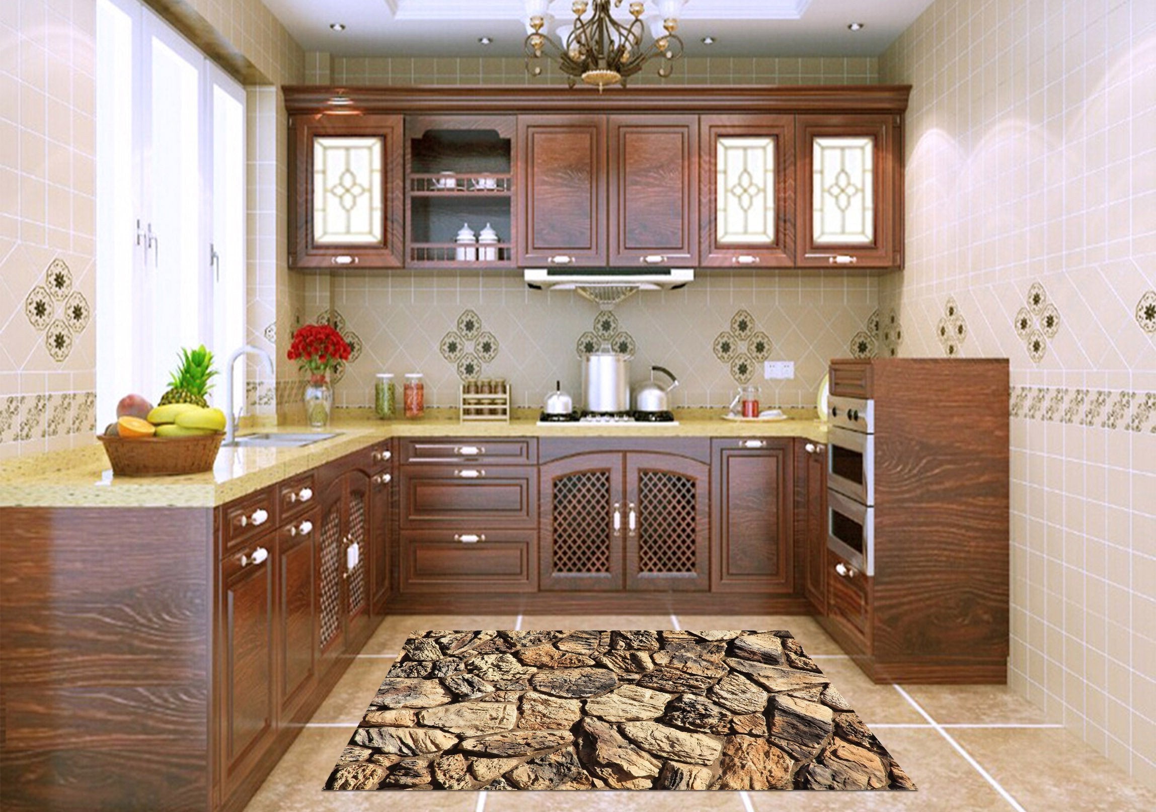 3D Stone Blocks Wall Kitchen Mat Floor Mural Wallpaper AJ Wallpaper 