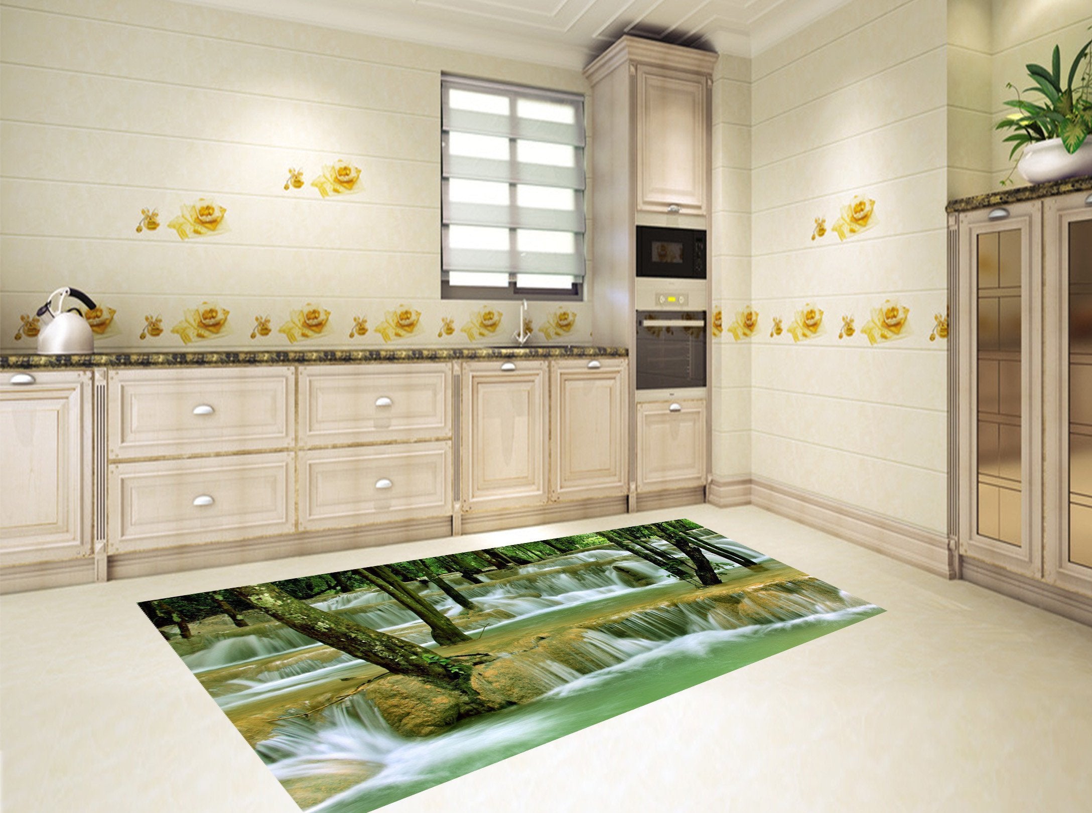 3D River Waterfall Trees 503 Kitchen Mat Floor Mural Wallpaper AJ Wallpaper 