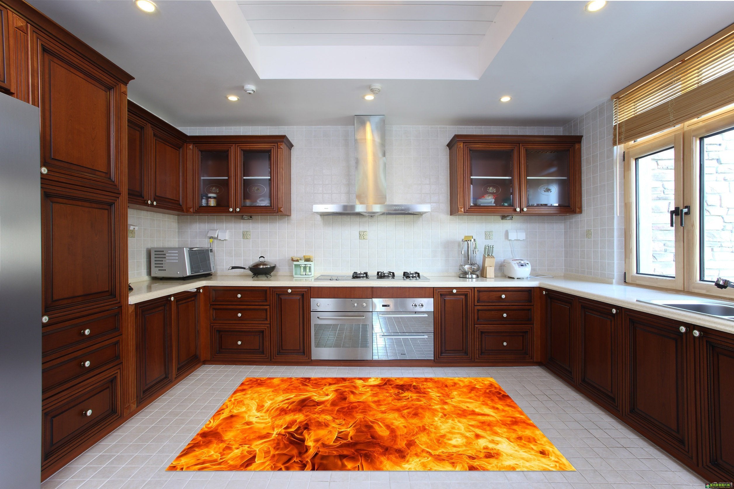 3D Burning Flame Kitchen Mat Floor Mural Wallpaper AJ Wallpaper 