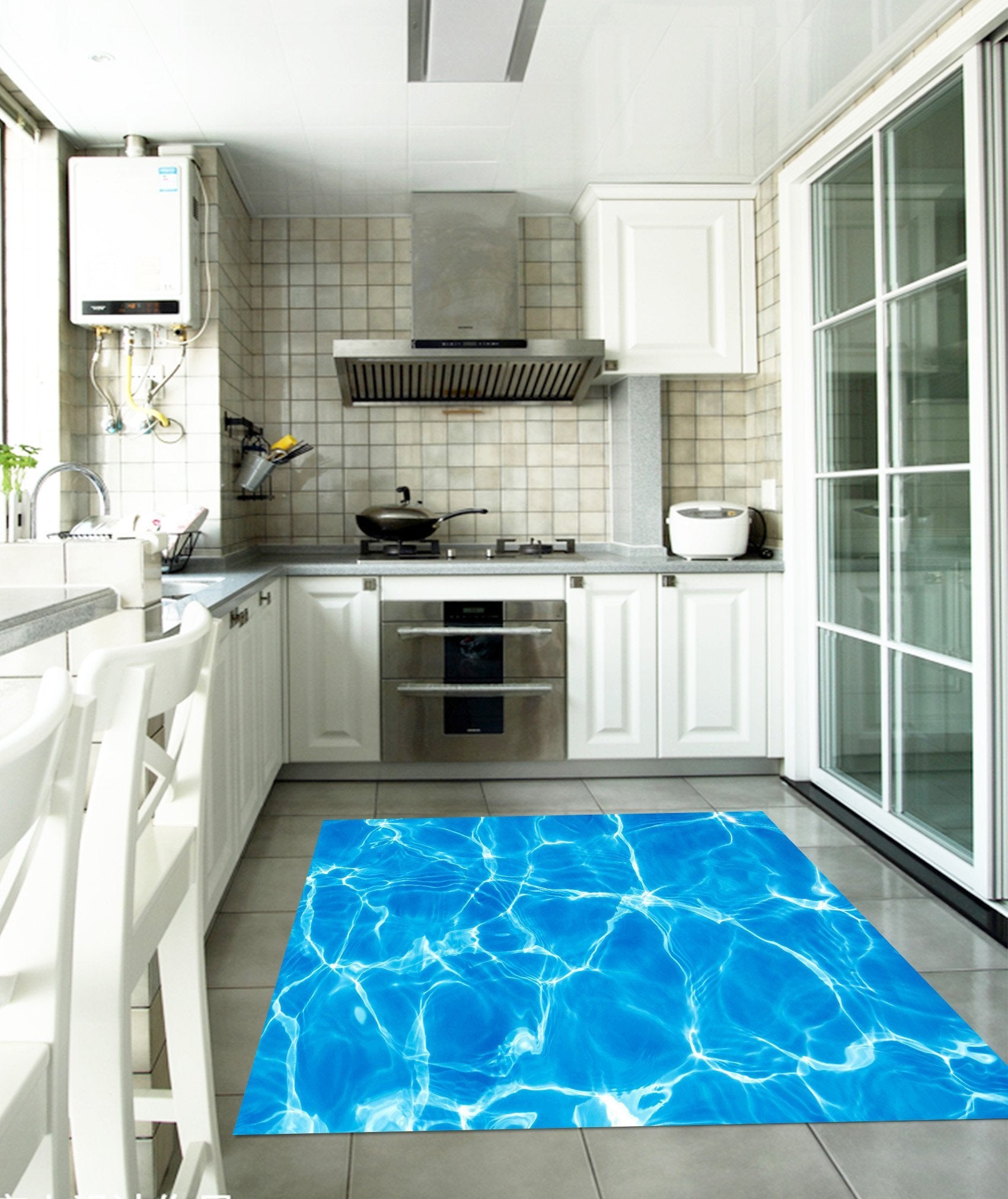 3D Shiny Blue Water Kitchen Mat Floor Mural Wallpaper AJ Wallpaper 