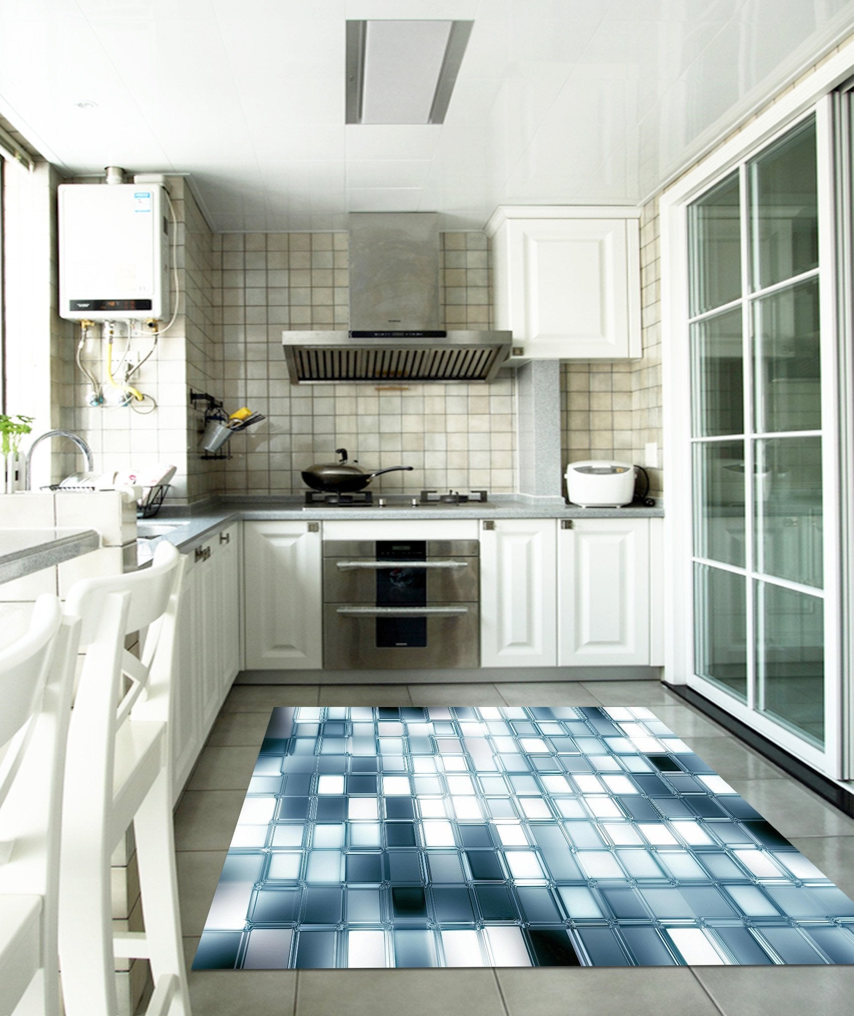 3D Shiny Square Grids Kitchen Mat Floor Mural Wallpaper AJ Wallpaper 