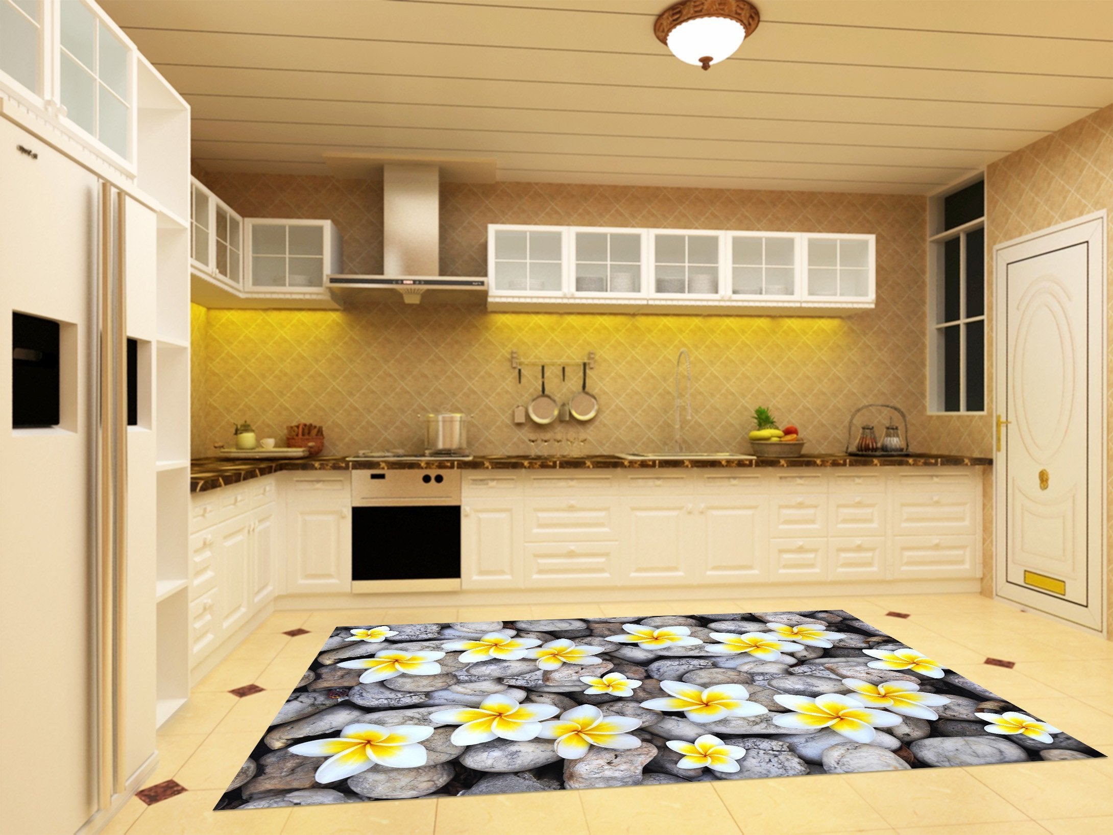 3D Stones Flowers 130 Kitchen Mat Floor Mural Wallpaper AJ Wallpaper 