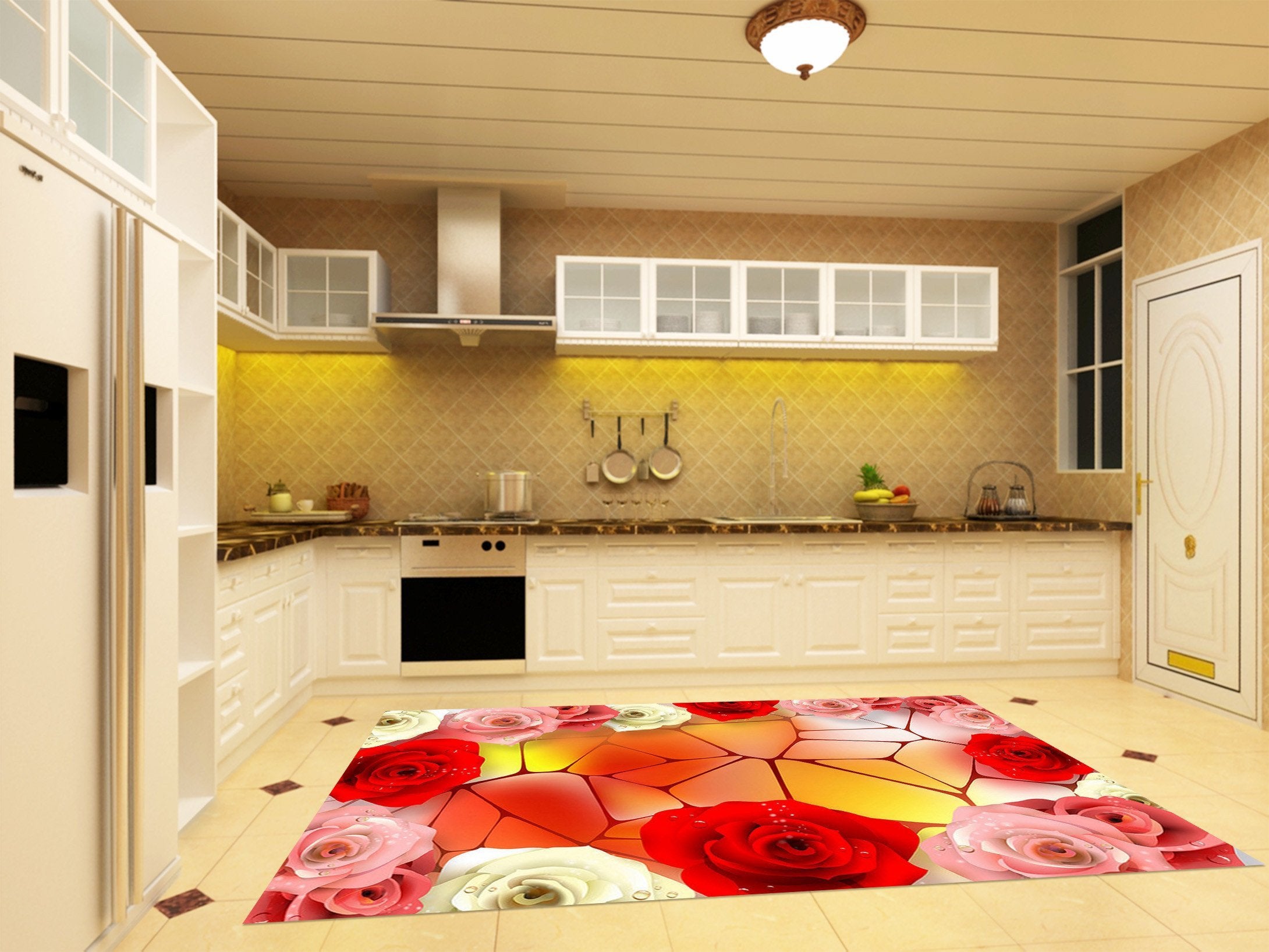 3D Roses And Pattern 154 Kitchen Mat Floor Mural Wallpaper AJ Wallpaper 