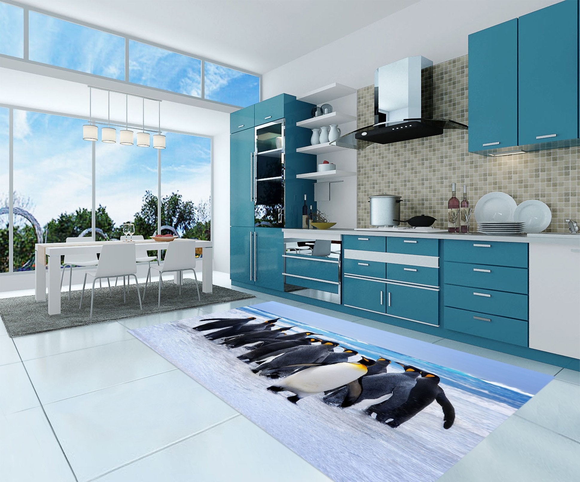 3D Seaside Penguins 643 Kitchen Mat Floor Mural Wallpaper AJ Wallpaper 