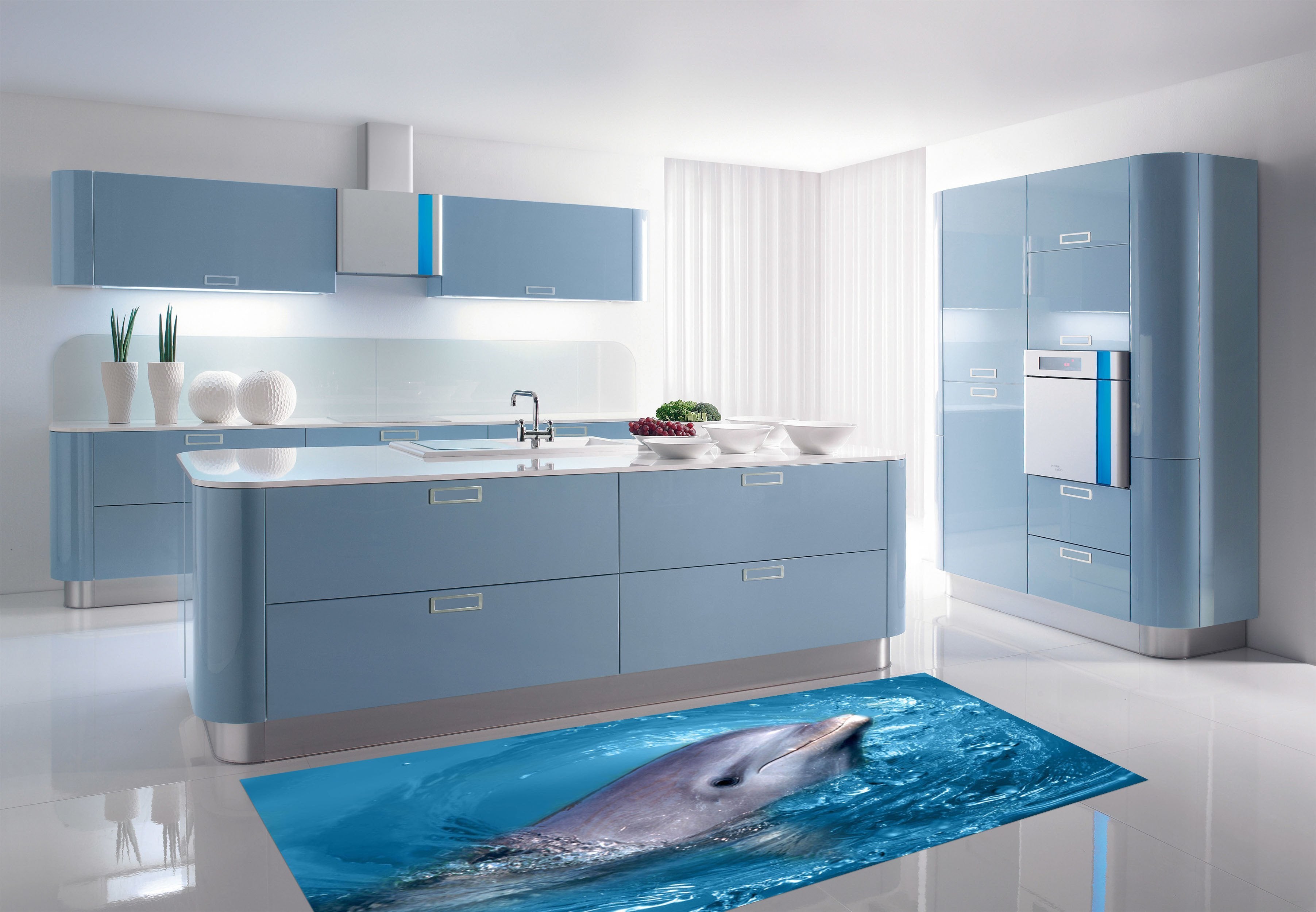 3D Dolphin Whirlpool 029 Kitchen Mat Floor Mural Wallpaper AJ Wallpaper 