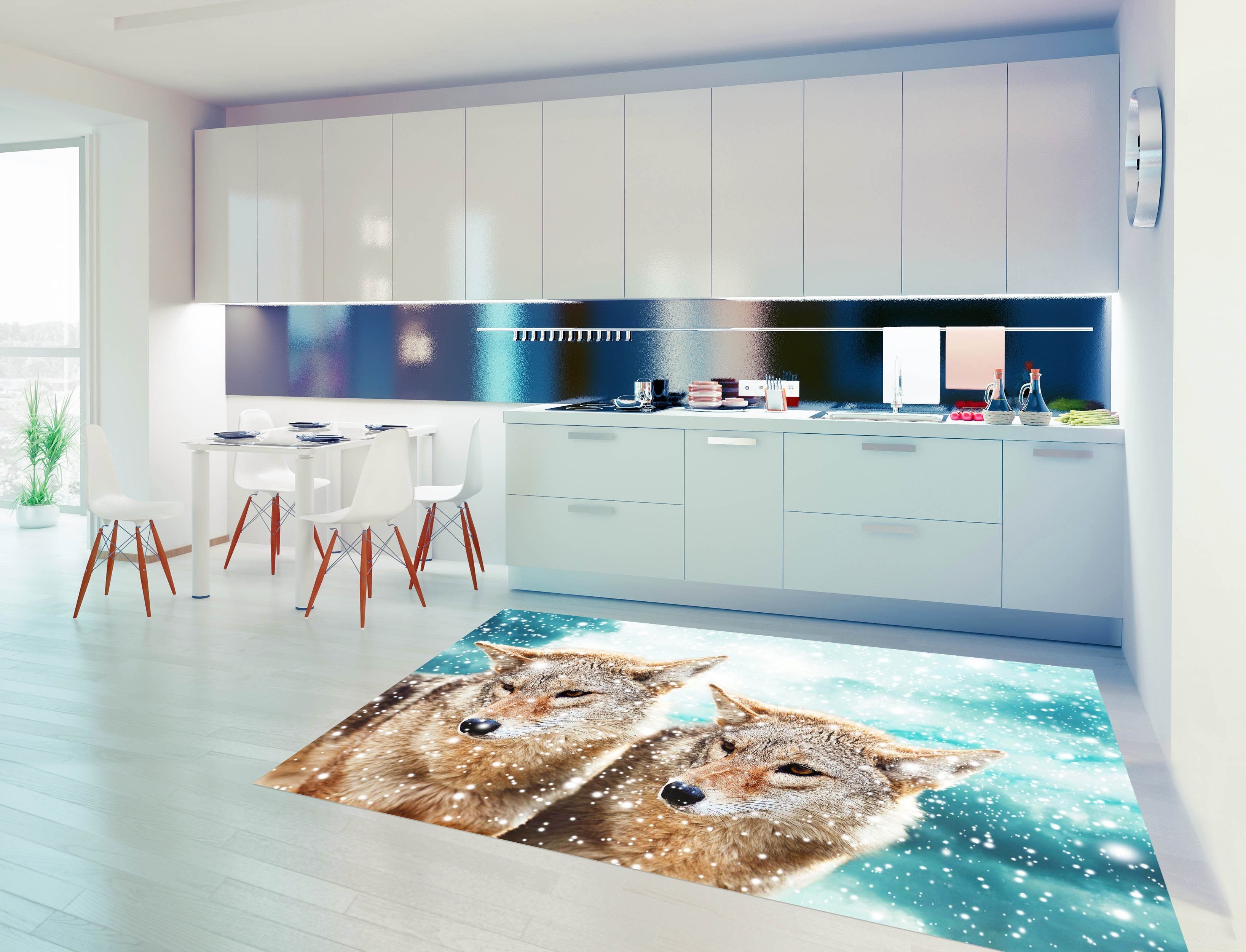 3D Snow And Wolves 540 Kitchen Mat Floor Mural Wallpaper AJ Wallpaper 