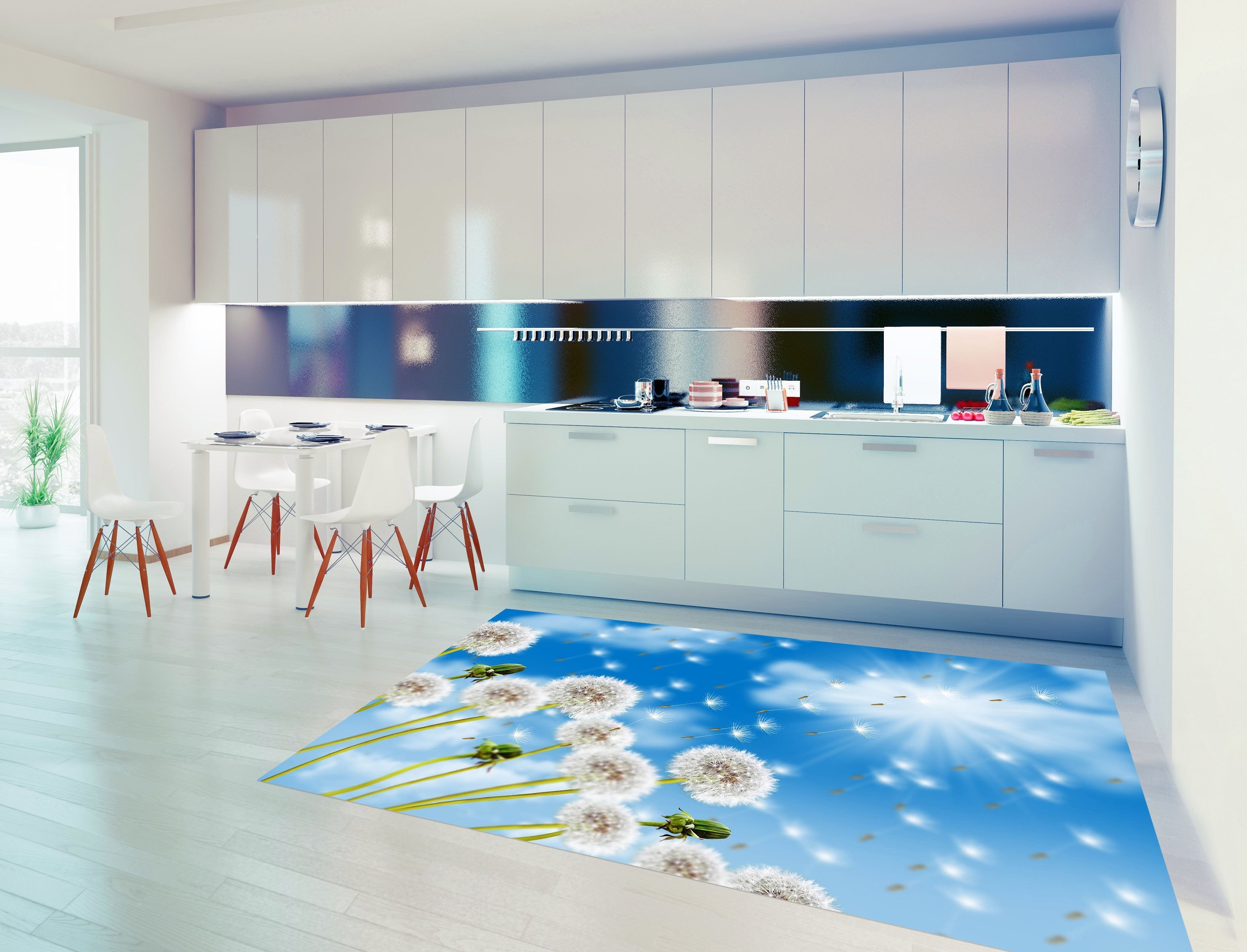 3D Dancing Dandelions 528 Kitchen Mat Floor Mural Wallpaper AJ Wallpaper 