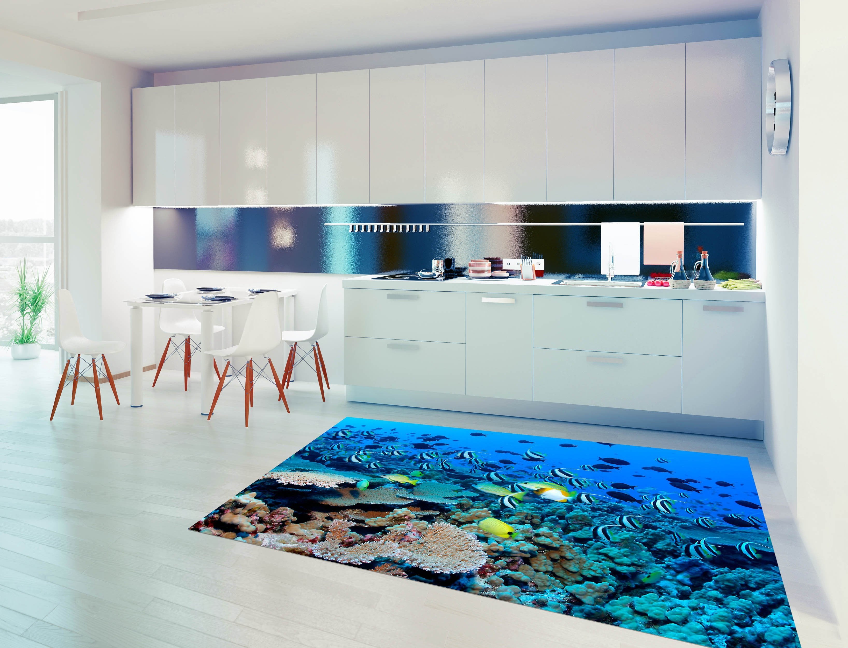 3D Ocean Striped Fishes 645 Kitchen Mat Floor Mural Wallpaper AJ Wallpaper 