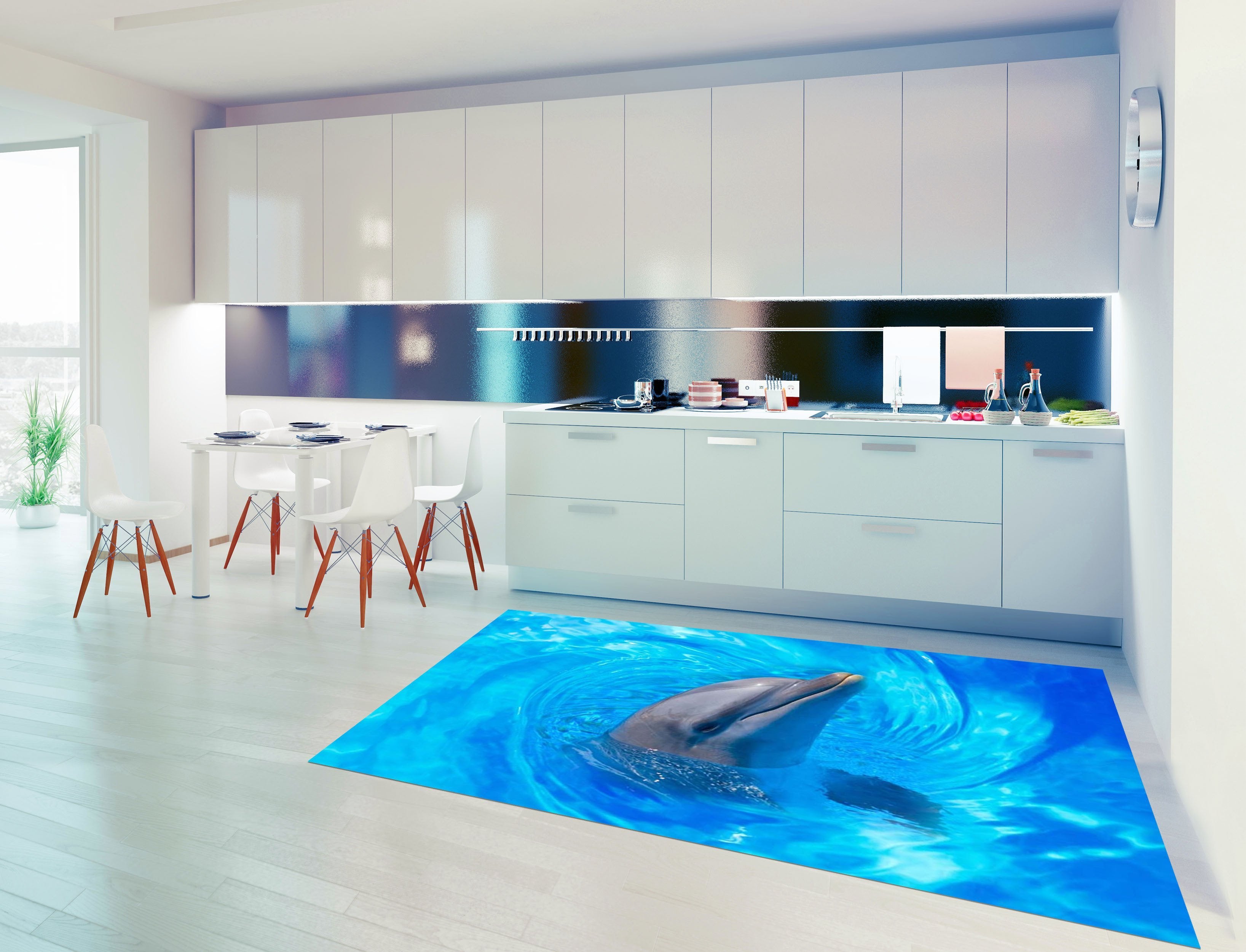 3D Playful Dolphin Kitchen Mat Floor Mural Wallpaper AJ Wallpaper 