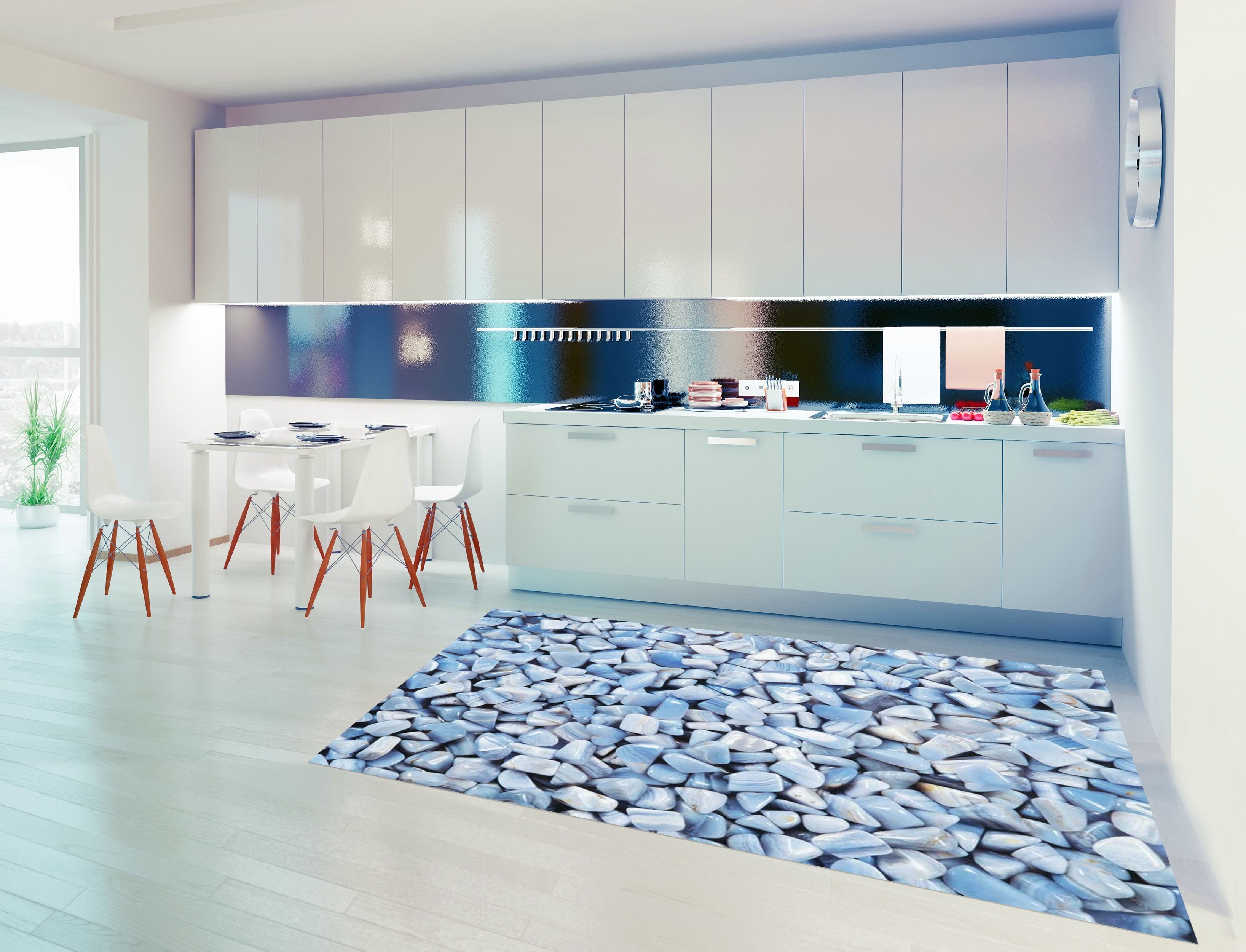 3D Blue Stones 034 Kitchen Mat Floor Mural Wallpaper AJ Wallpaper 
