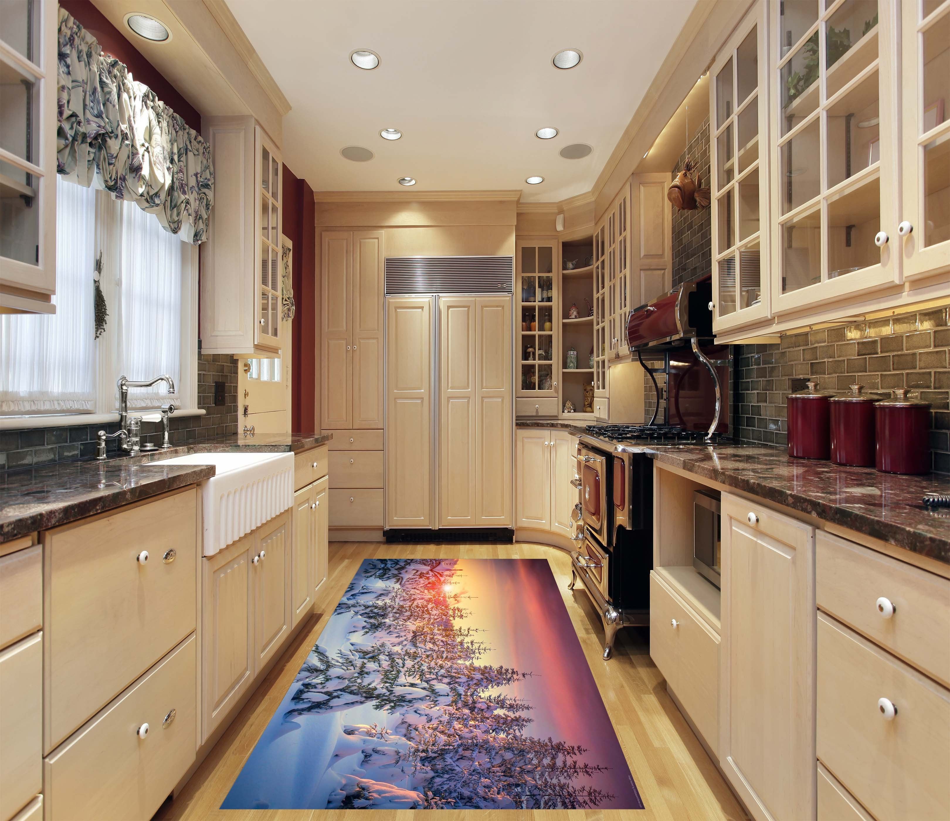 3D Snow Forest Sunset 658 Kitchen Mat Floor Mural Wallpaper AJ Wallpaper 