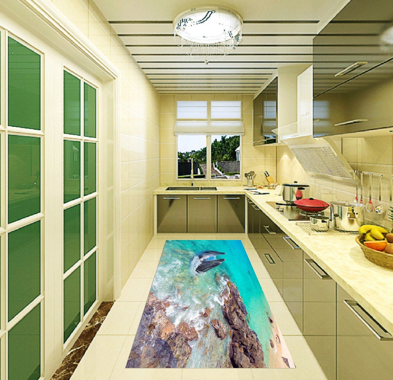 3D Seaside Dolphins 023 Kitchen Mat Floor Mural Wallpaper AJ Wallpaper 