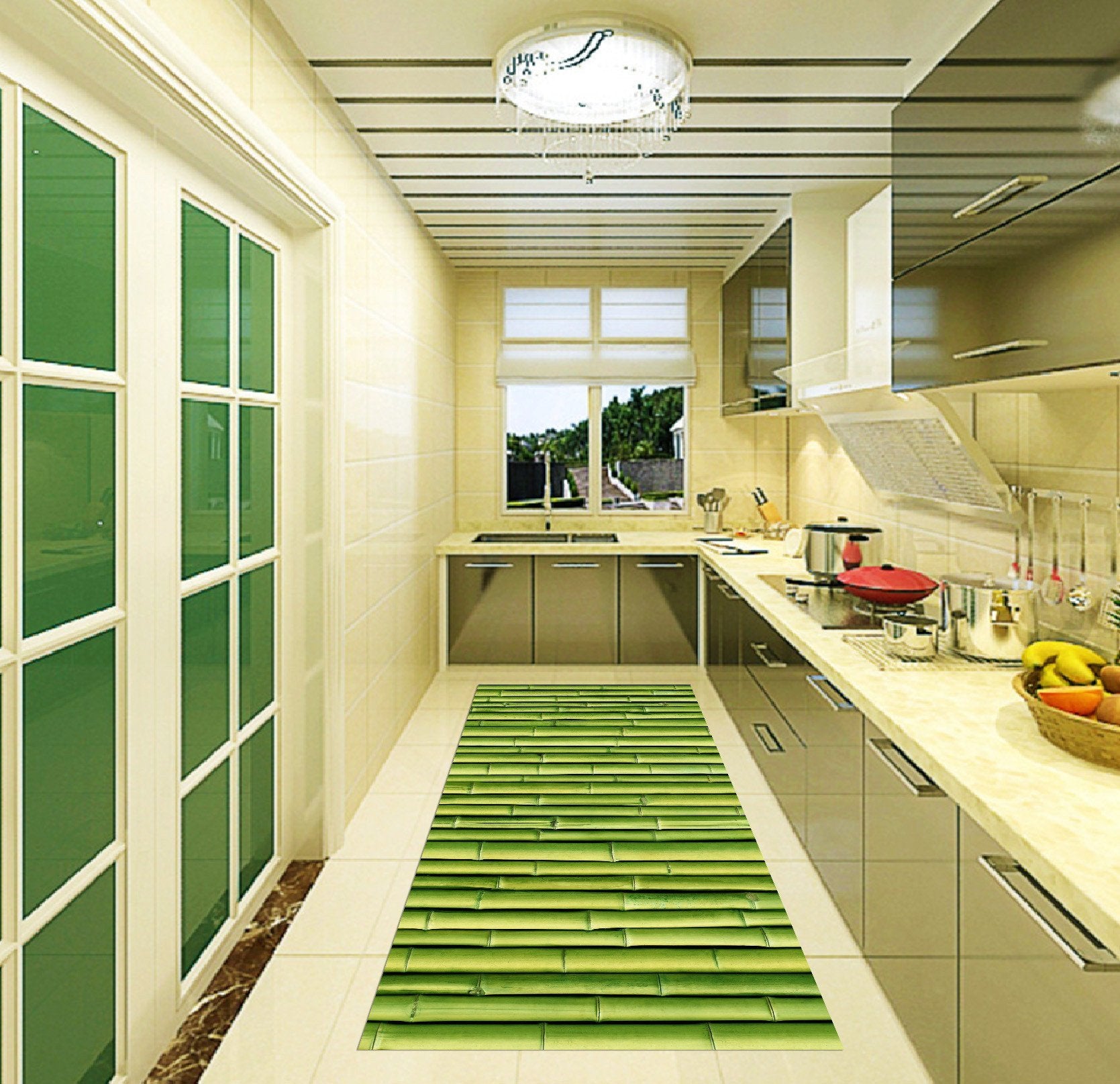 3D Bamboo Raft Kitchen Mat Floor Mural Wallpaper AJ Wallpaper 