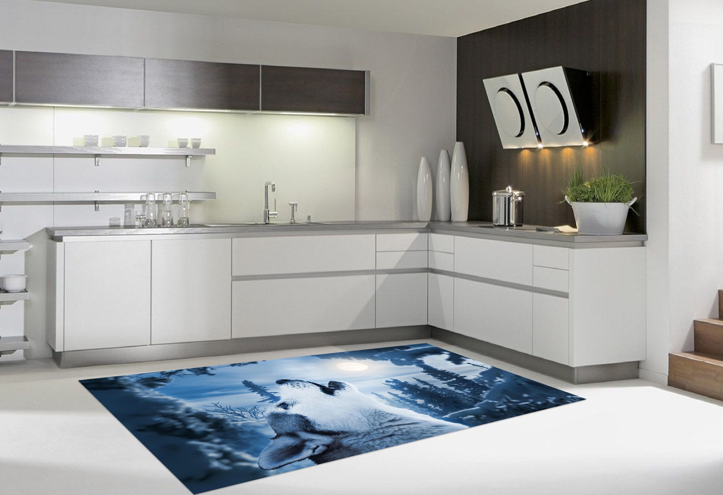 3D Forest Wolf Bright Moon 641 Kitchen Mat Floor Mural Wallpaper AJ Wallpaper 