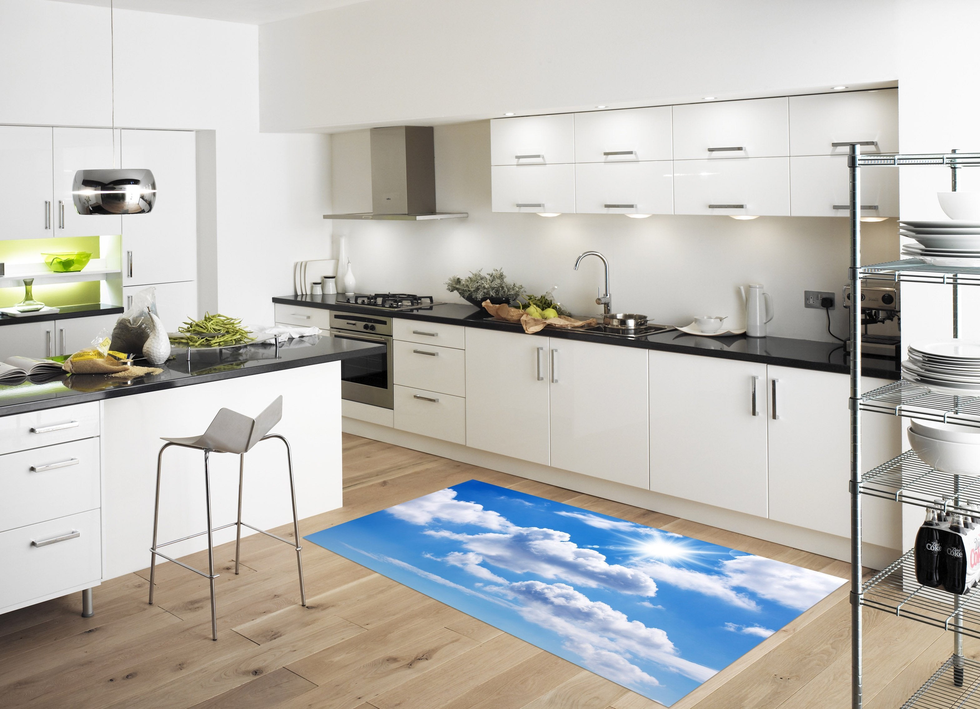 3D Blue Sky White Clouds 518 Kitchen Mat Floor Mural Wallpaper AJ Wallpaper 