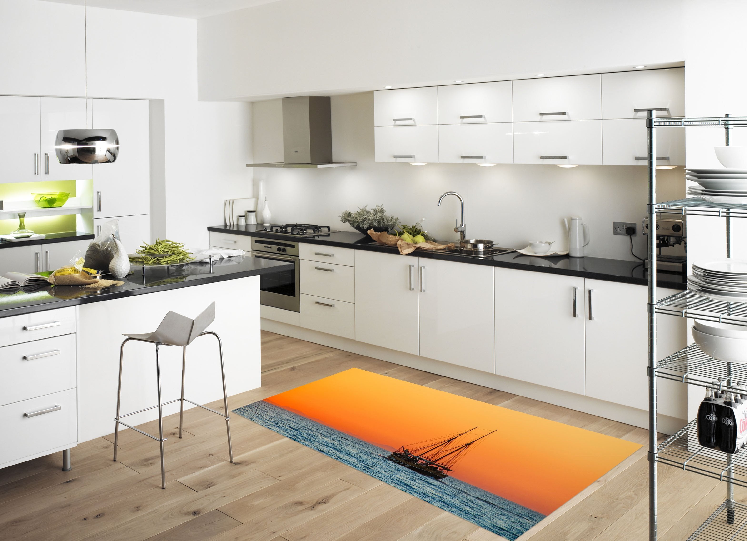 3D Sea Sunset Boat 656 Kitchen Mat Floor Mural Wallpaper AJ Wallpaper 