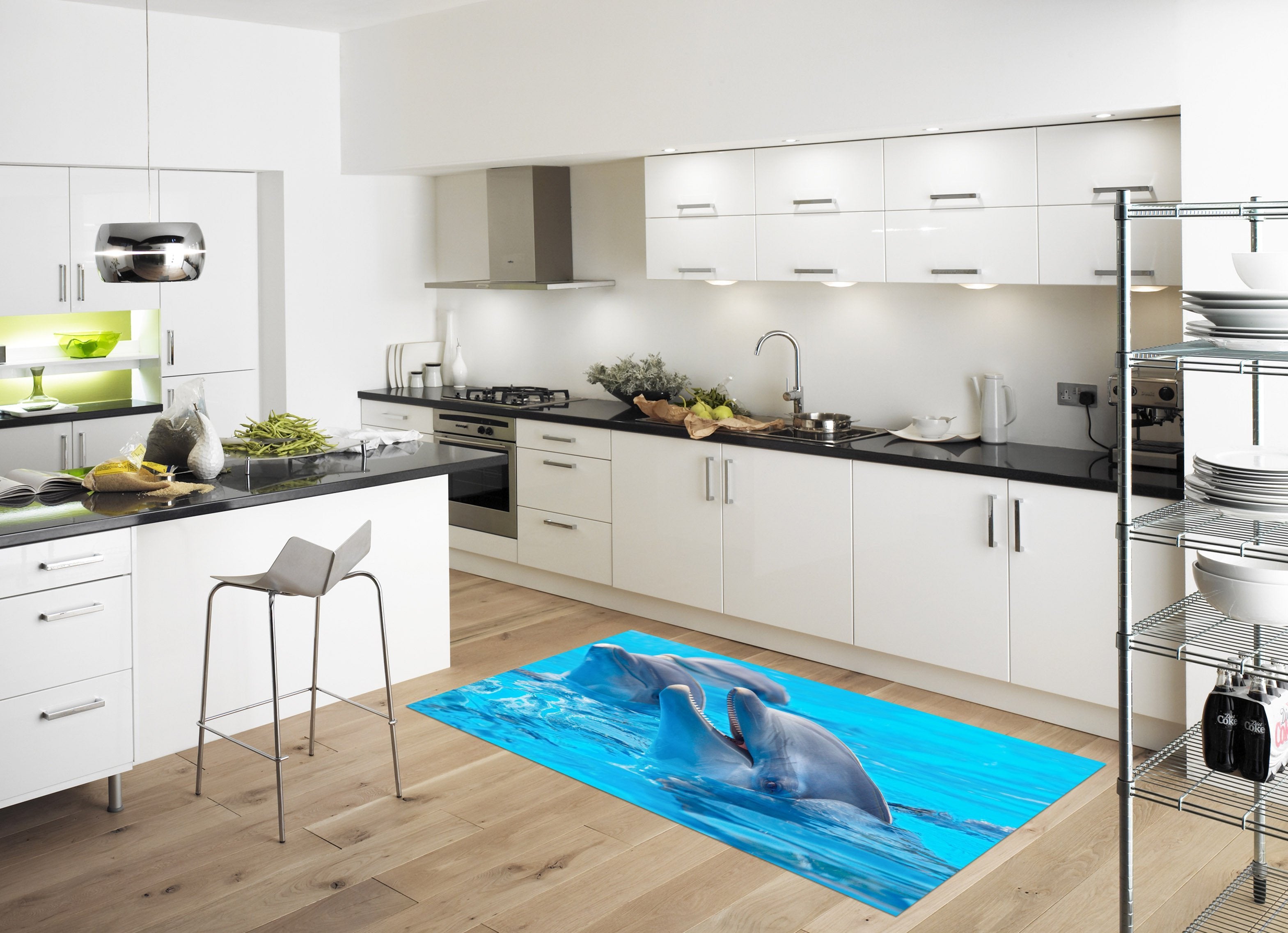 3D Smiling Dolphins Kitchen Mat Floor Mural Wallpaper AJ Wallpaper 