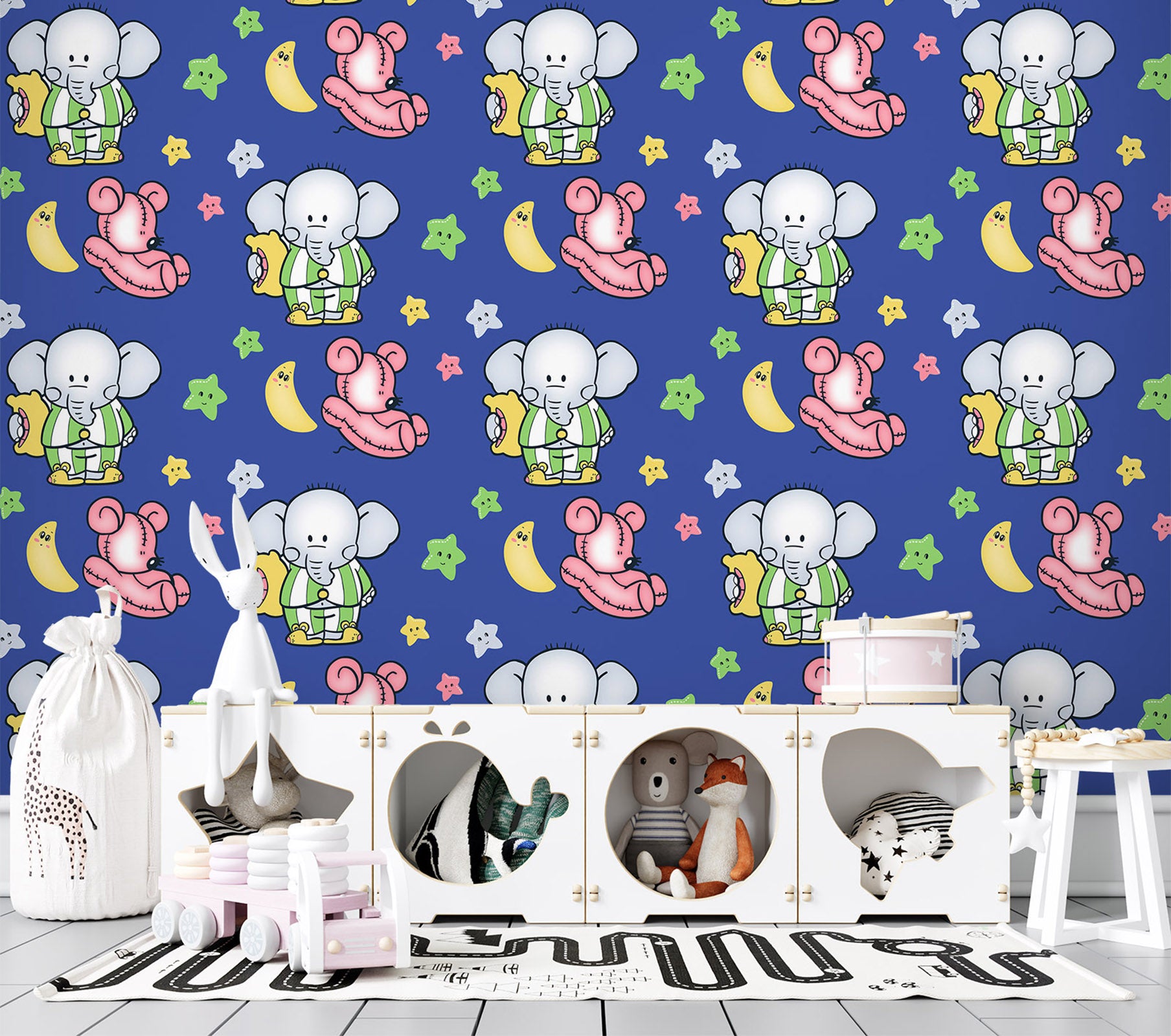 3D Elephant Star Moon Pattern 57067 Wall Murals