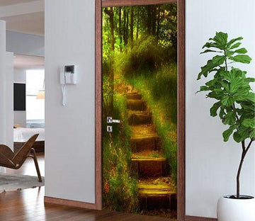 3D grass steps under the setting sun door mural Wallpaper AJ Wallpaper 