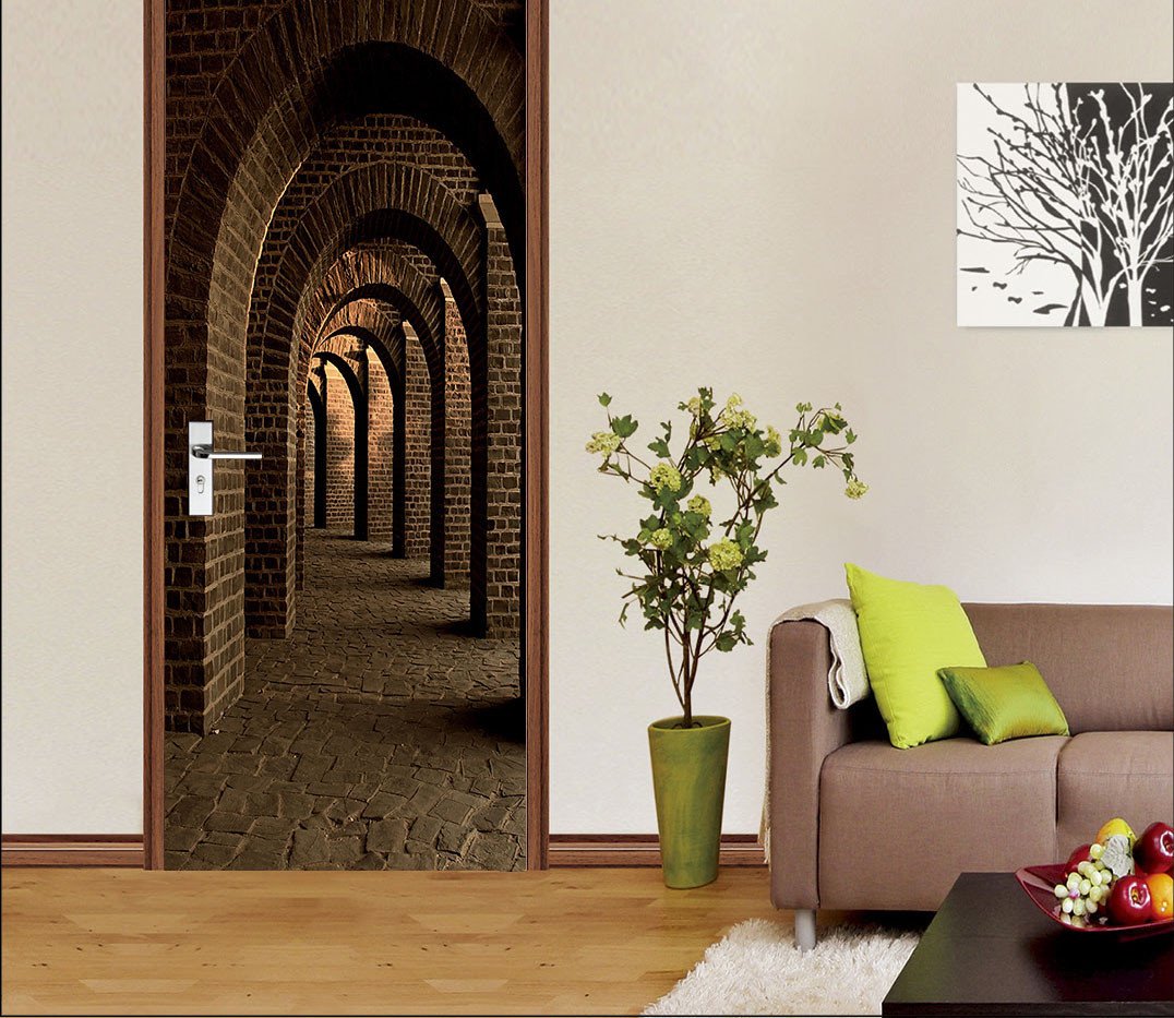 3D retro arch corridor door mural Wallpaper AJ Wallpaper 