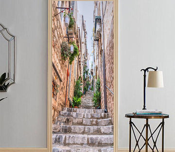 3D branch stone ladder street tall buildings door mural Wallpaper AJ Wallpaper 