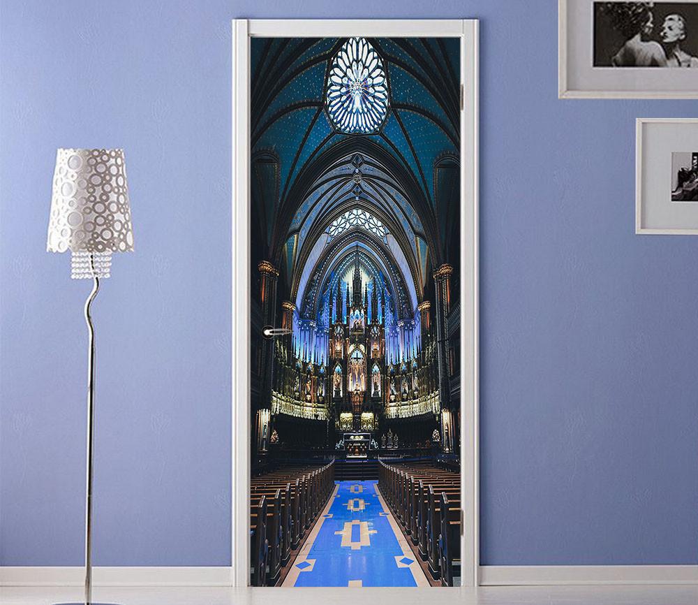 3D blue carpet church bench painting door mural Wallpaper AJ Wallpaper 