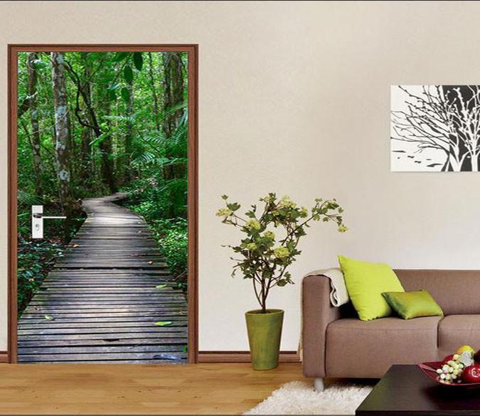 3D wooden path forest grass door mural Wallpaper AJ Wallpaper 