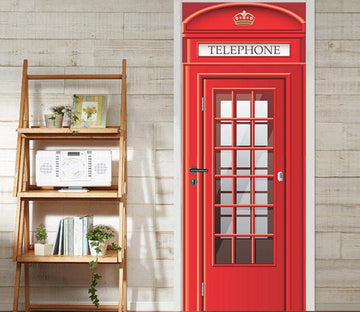 3D Telephone booth red city door mural Wallpaper AJ Wallpaper 