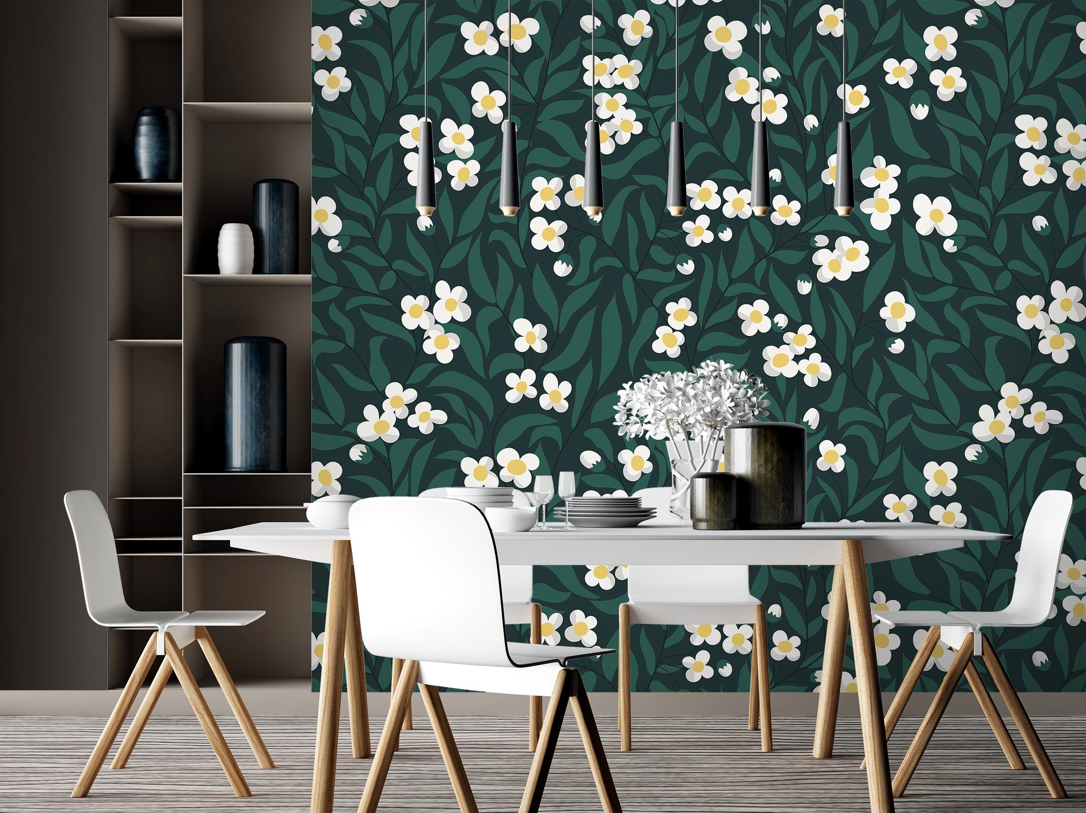 3D White Flower Leaves 12090 Kashmira Jayaprakash Wall Mural Wall Murals