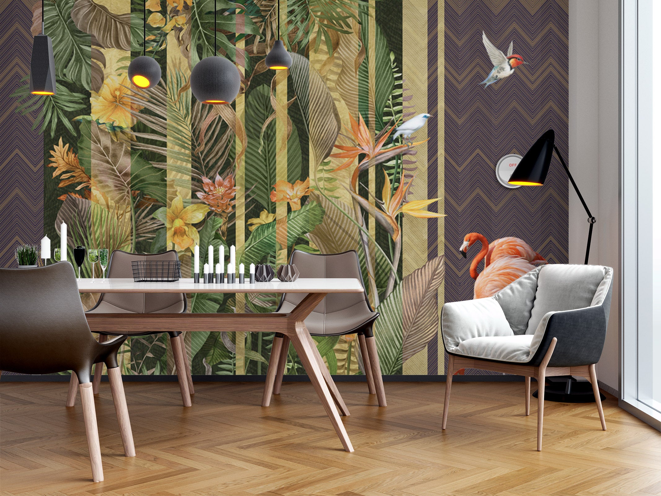 3D Sparrow Flamingo 1569 Wall Murals