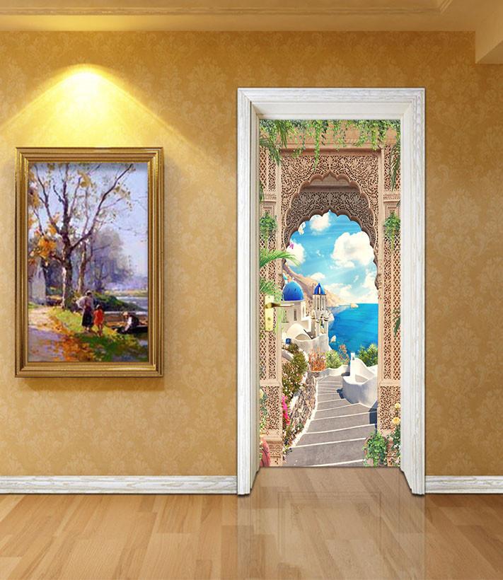 3D castle blue sky the sea door mural Wallpaper AJ Wallpaper 
