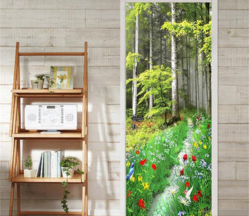 3D bright flowers and trees door mural Wallpaper AJ Wallpaper 