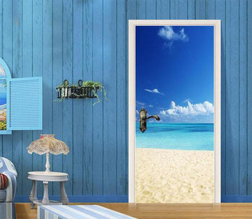 3D sandy beach The sea blue sky door mural Wallpaper AJ Wallpaper 