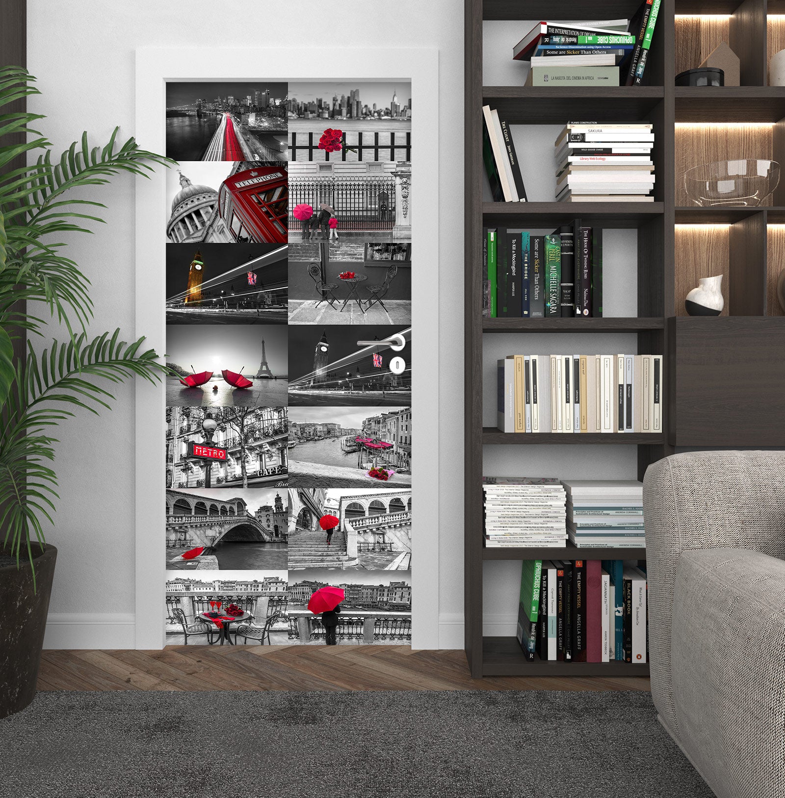 3D Red Umbrella Street Sign Boat 106209 Assaf Frank Door Mural