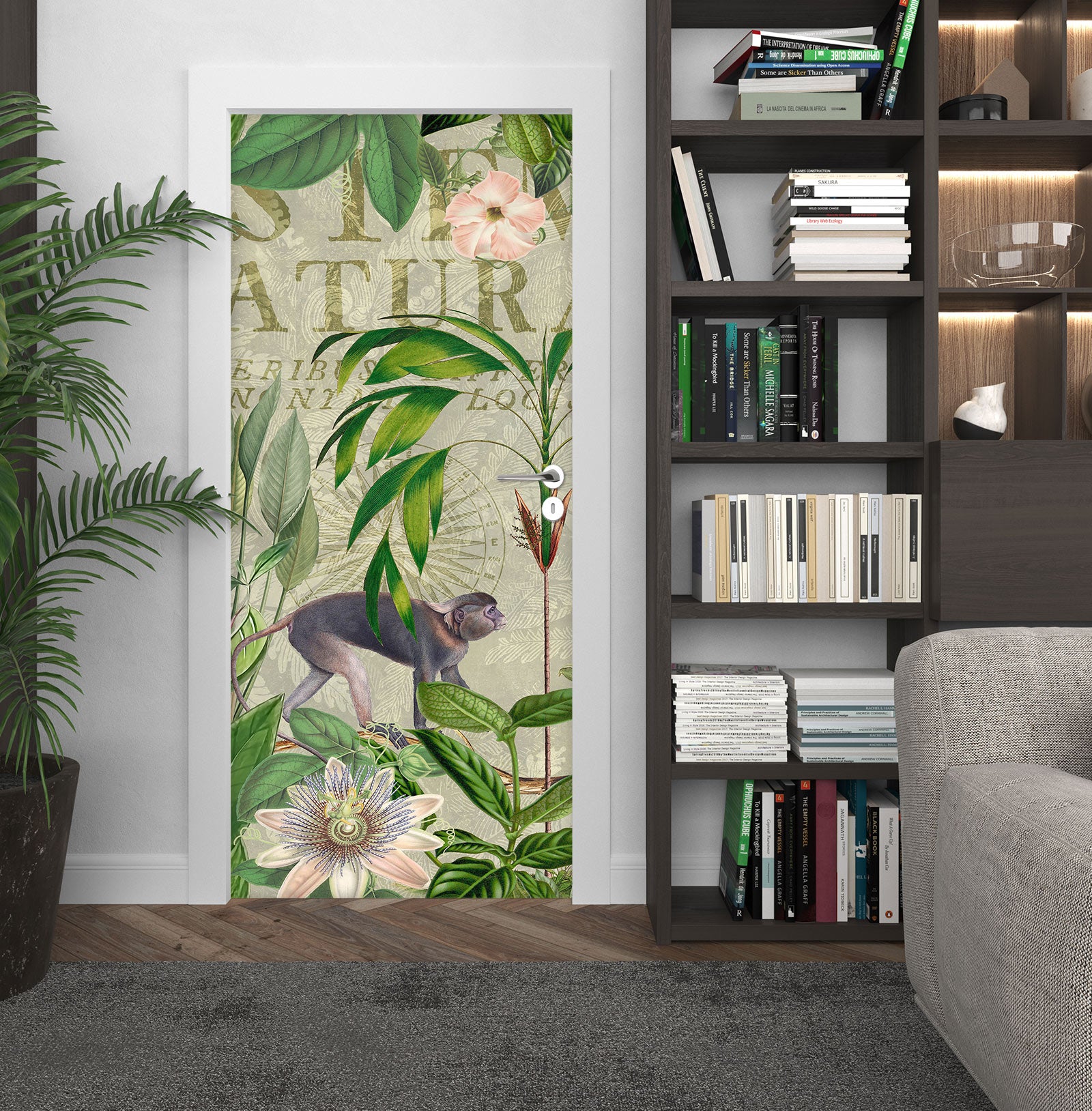 3D Monkey Leaves Flowers 11941 Andrea Haase Door Mural