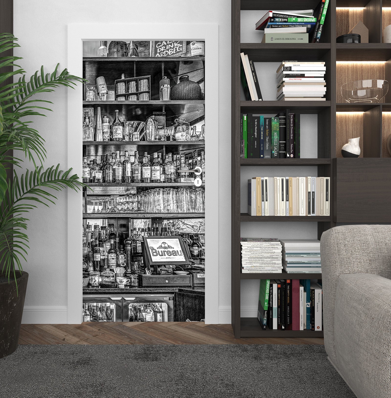 3D Grey Wine Rack Bottle 106105 Assaf Frank Door Mural