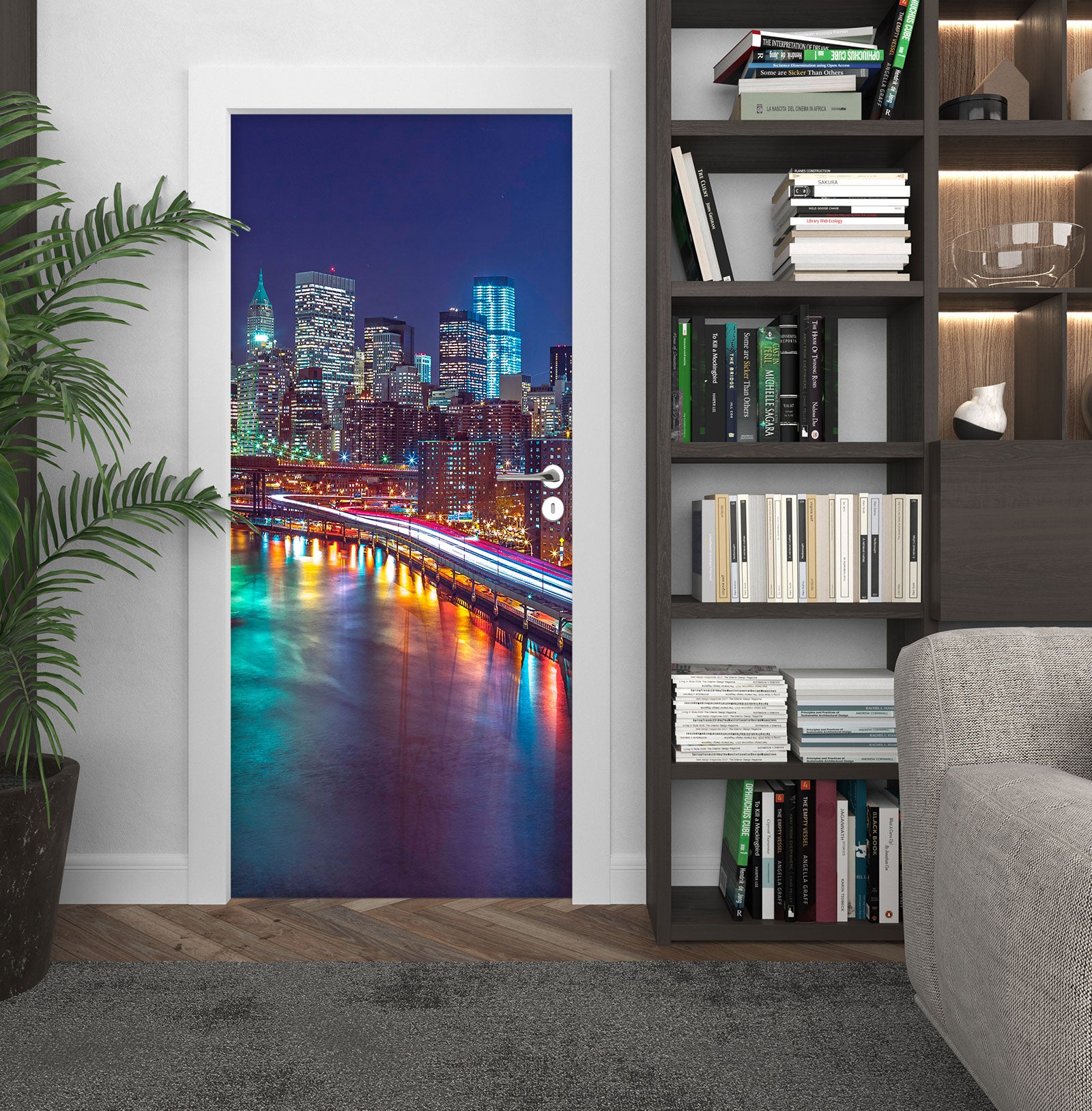 3D Night City Bridge 10616 Assaf Frank Door Mural