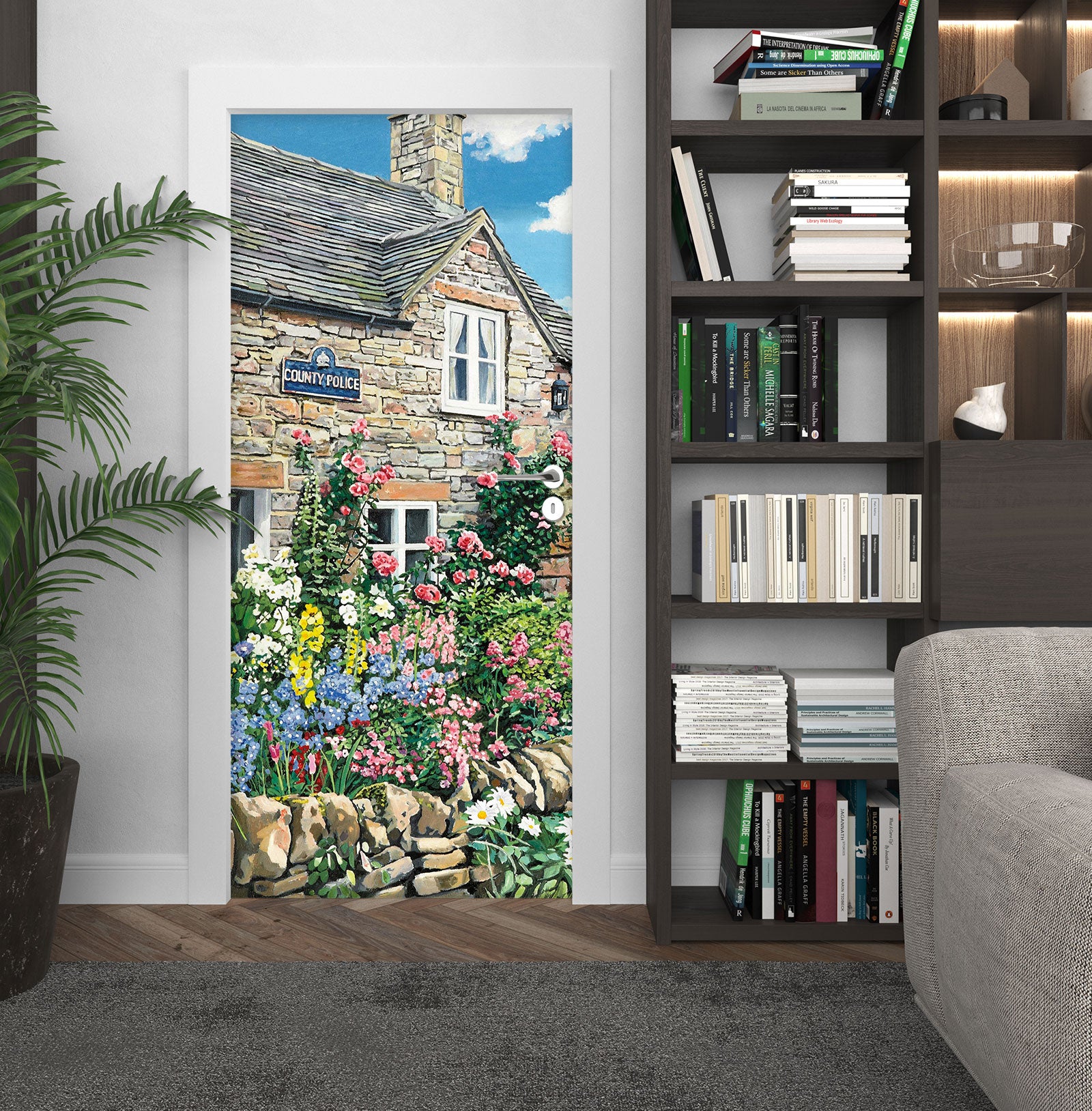 3D Flowers Houses 103164 Trevor Mitchell Door Mural