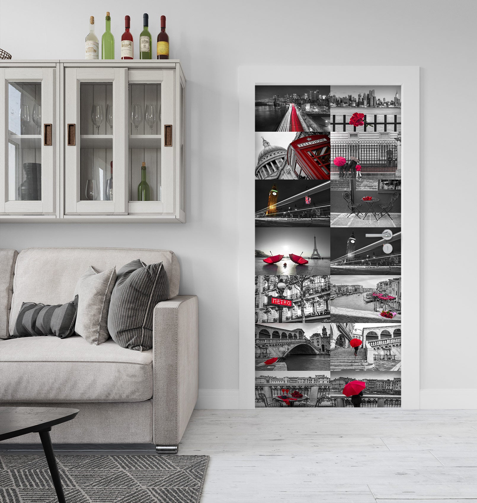 3D Red Umbrella Street Sign Boat 106209 Assaf Frank Door Mural