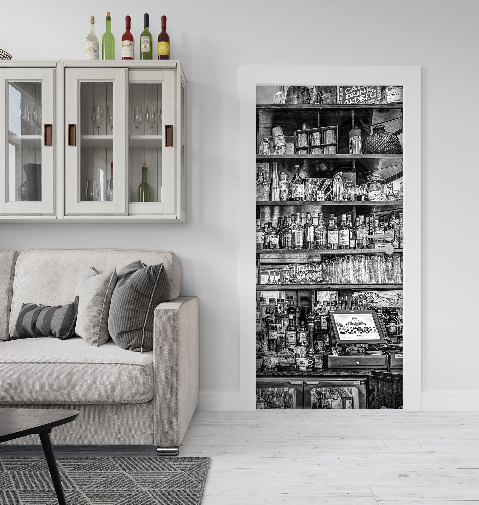 3D Grey Wine Rack Bottle 106105 Assaf Frank Door Mural