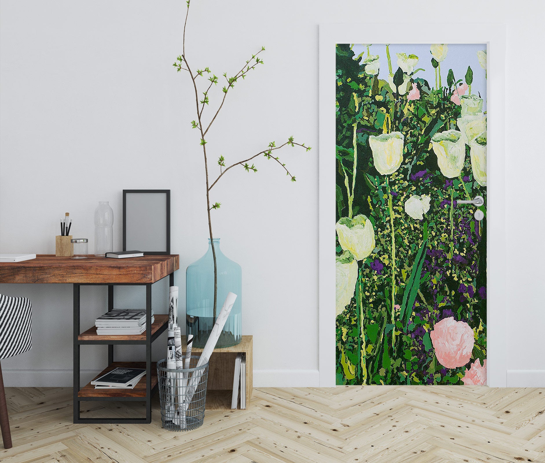 3D White Flower Meadow 9372 Allan P. Friedlander Door Mural