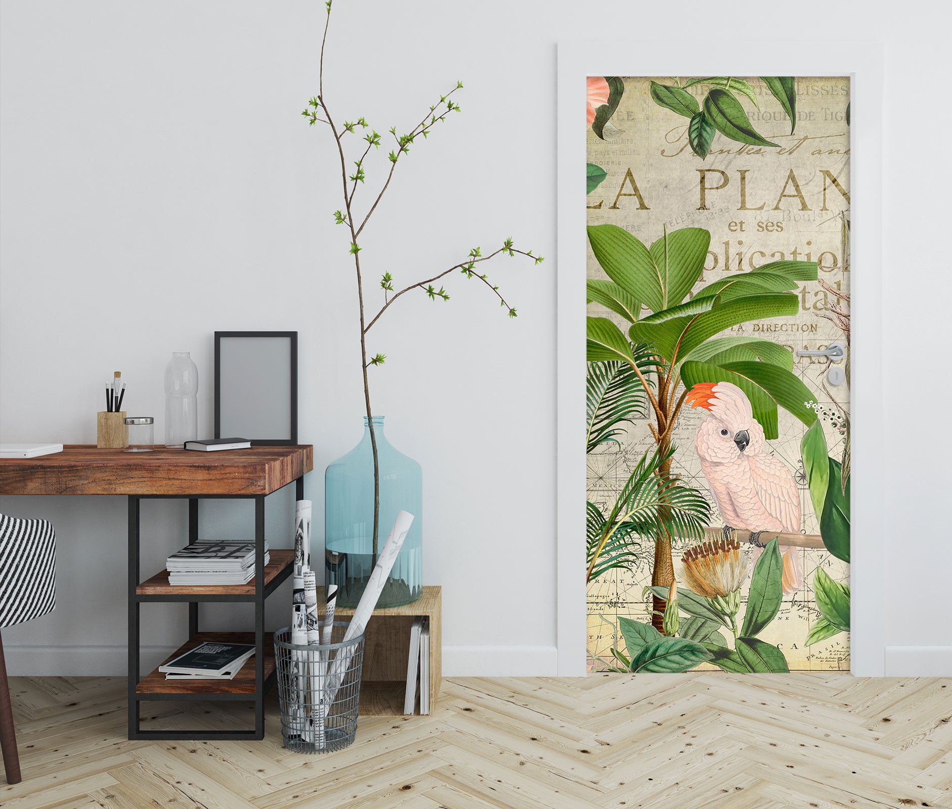 3D Green Leaves Parrot Pattern 11955 Andrea Haase Door Mural