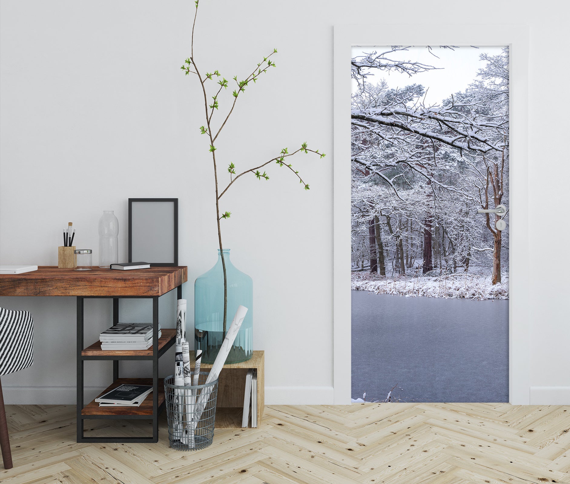 3D River Snow Tree 106207 Assaf Frank Door Mural