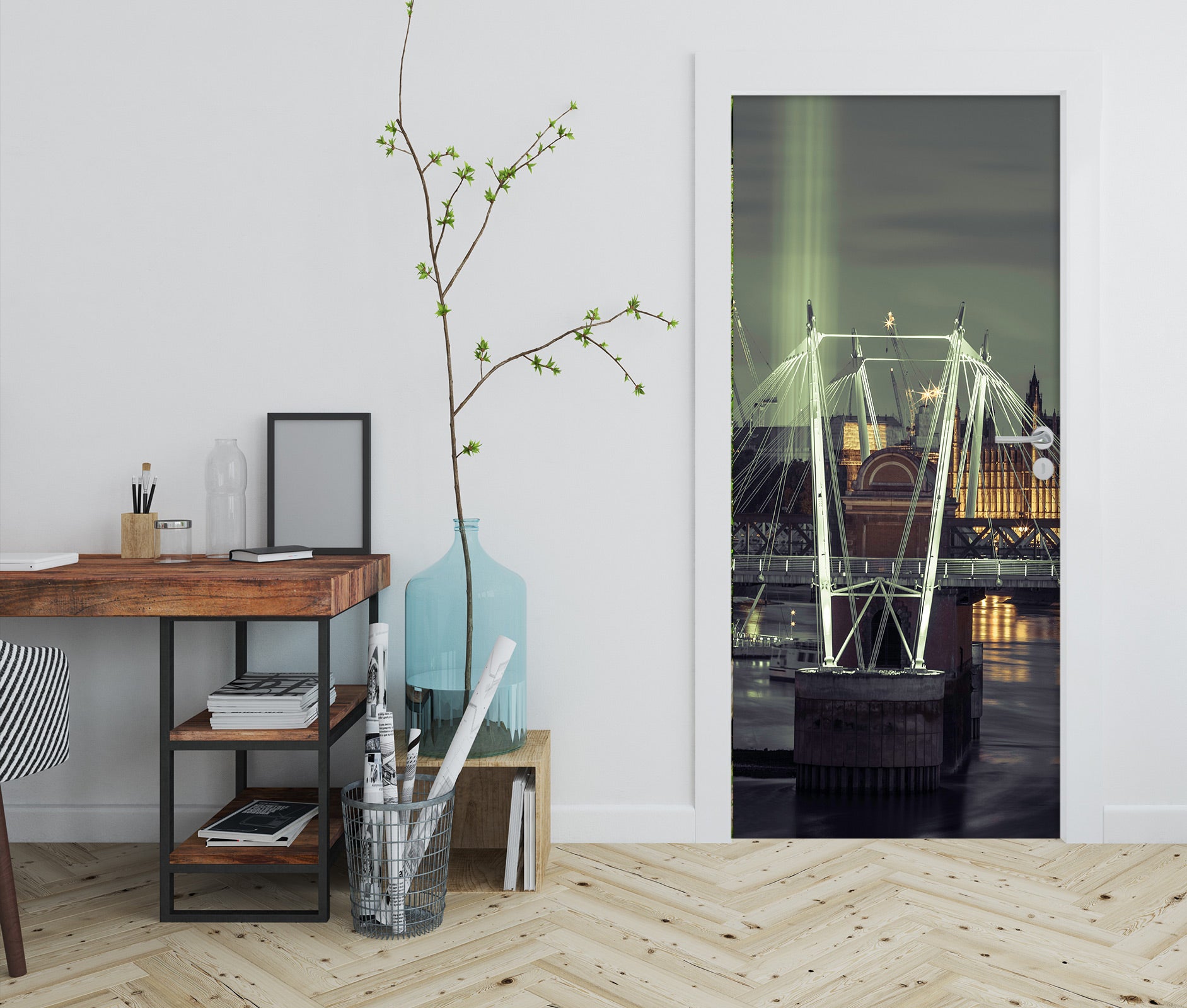 3D Night Bridge 10722 Assaf Frank Door Mural